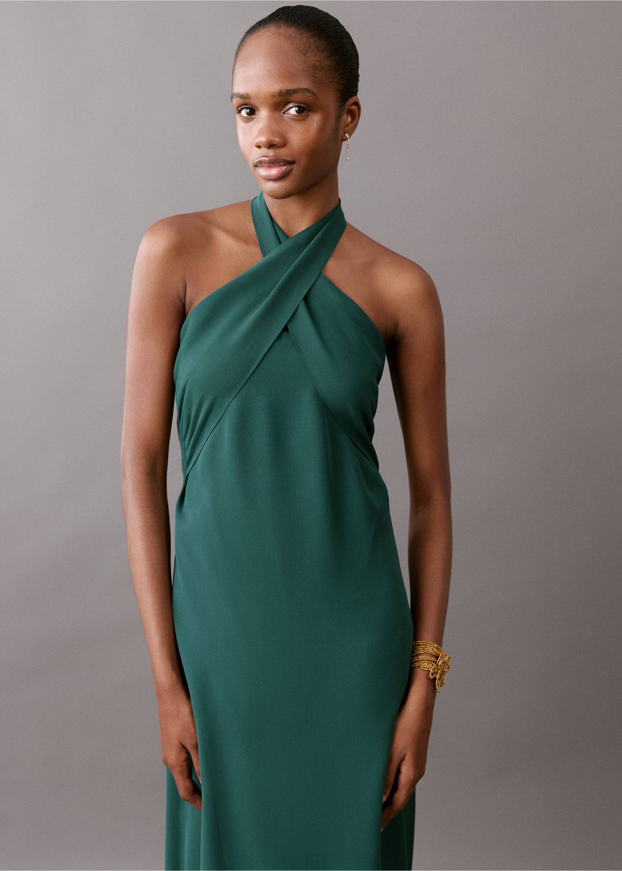 Vestido cuello halter - Plano medio, Azul petróleo. Ref: 27035810-00.