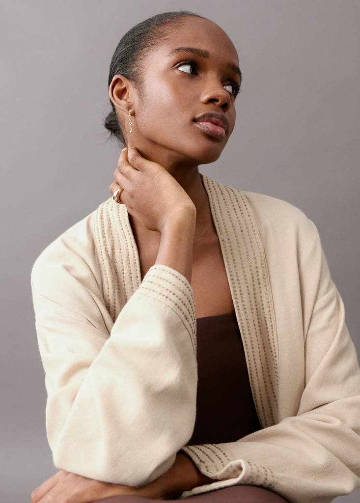 Kimono-style jacket with shimmer — Sand