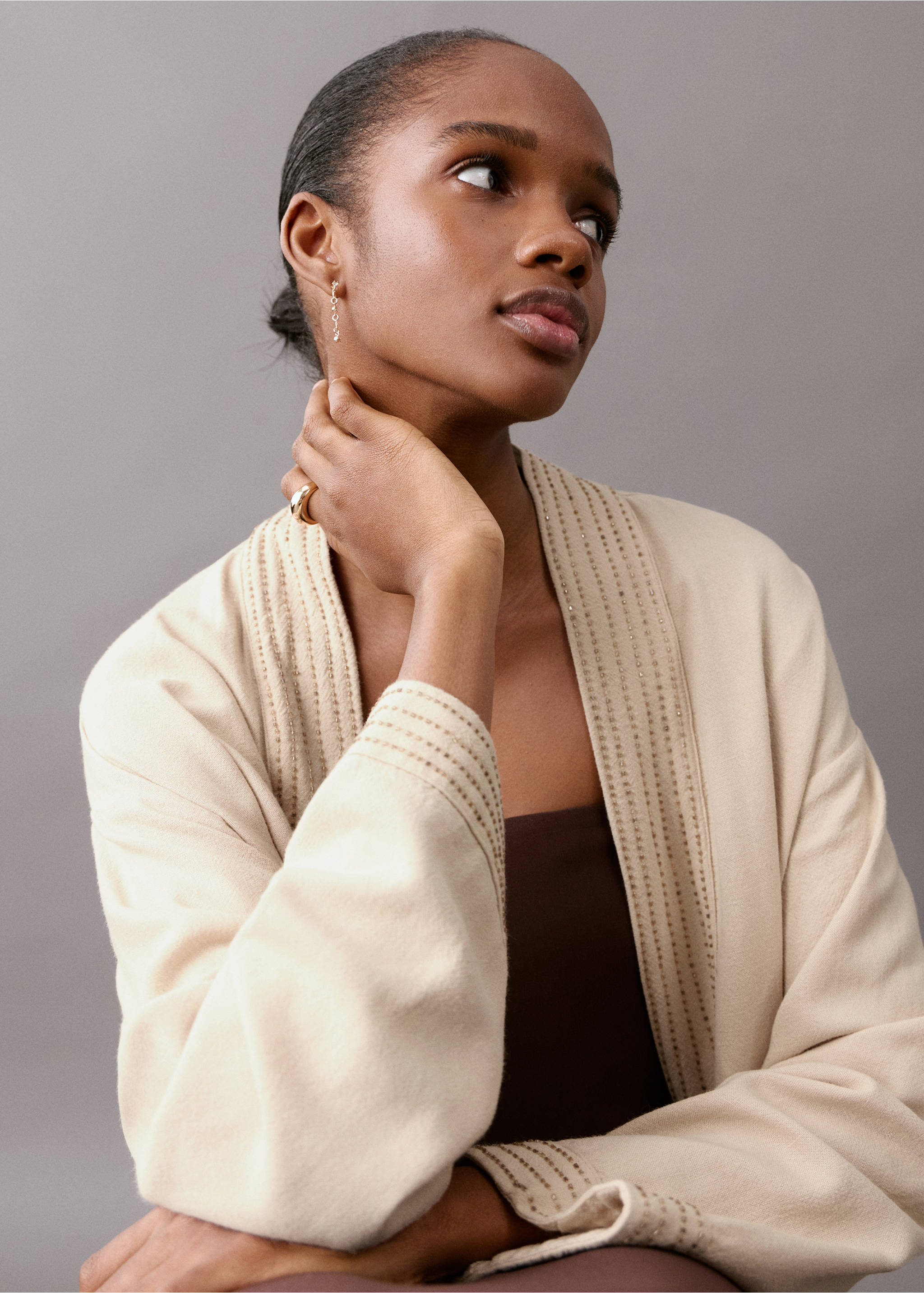 Veste style kimono brillante - Plan moyen, Sable. Ref: 27035812-00.