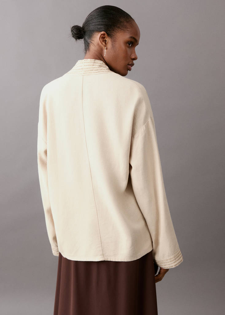Kimono-style jacket with shimmer — Sand
