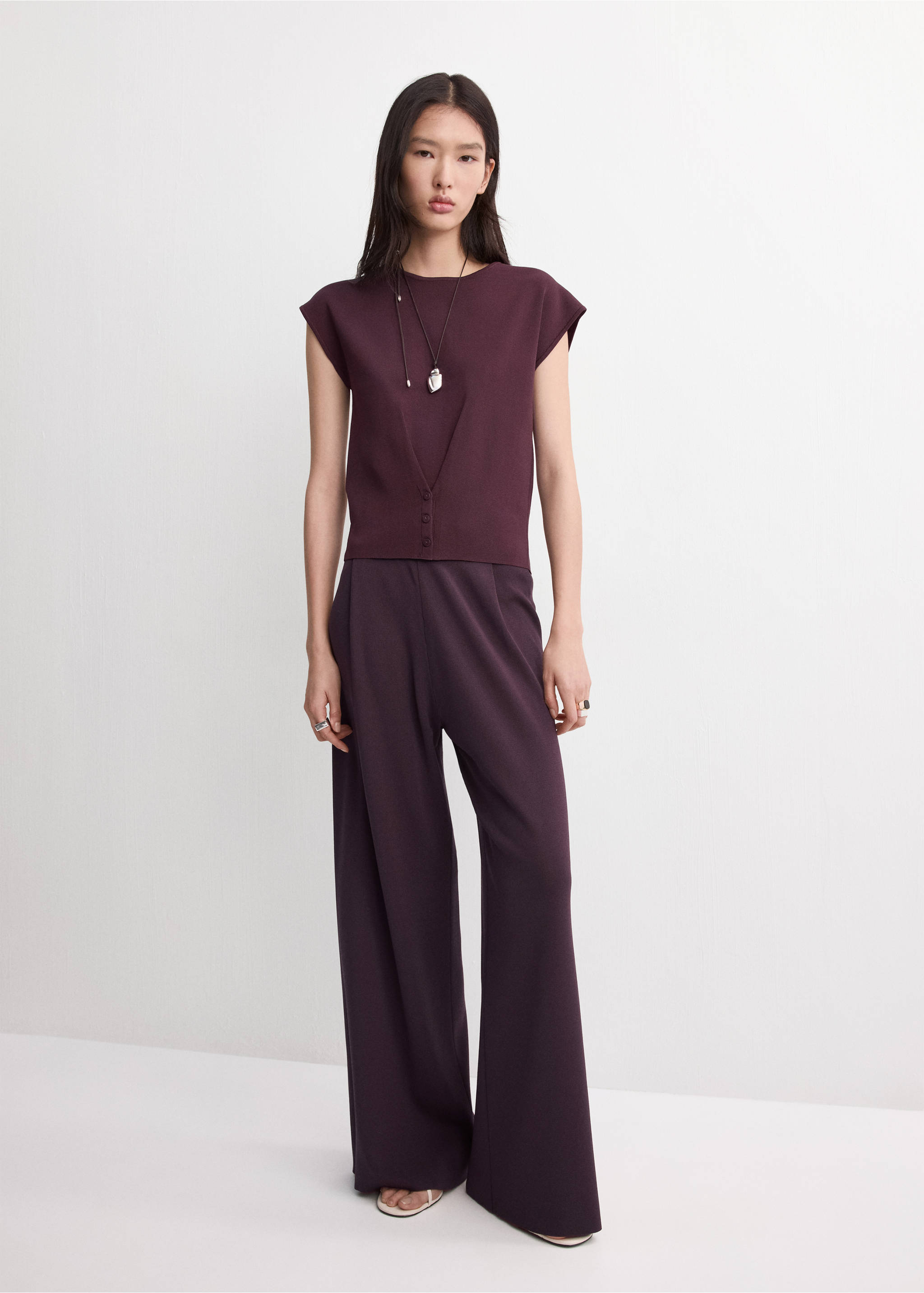 Buttoned knit top - General plane, Burgundy. Ref: 27035820-00.