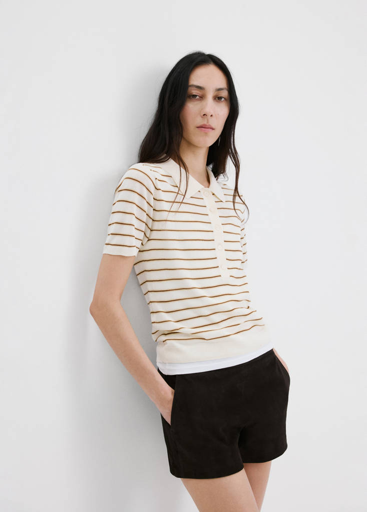 Knitted polo-neck sweater — Ecru