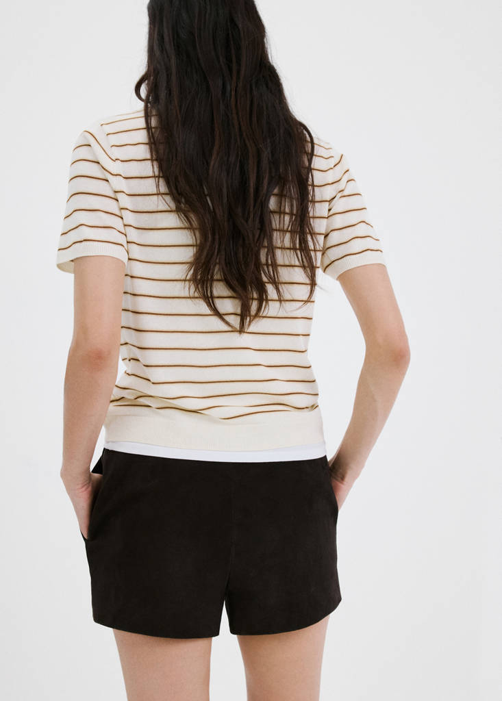 Knitted polo-neck sweater — Ecru
