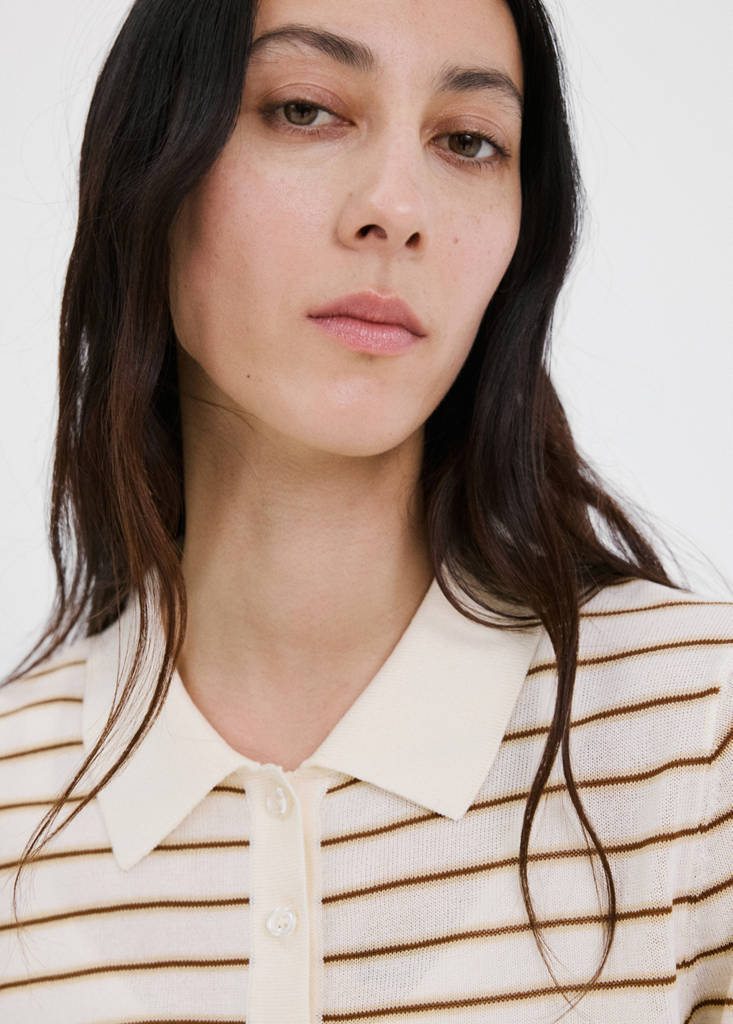 Knitted polo-neck sweater — Ecru