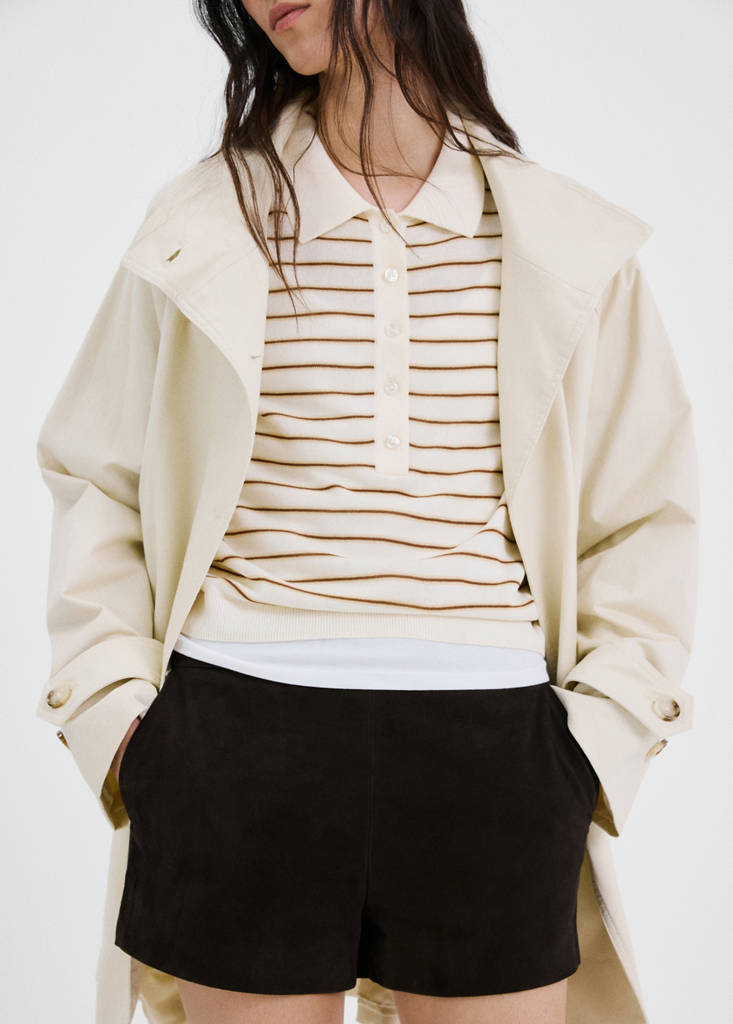 Knitted polo-neck sweater — Ecru