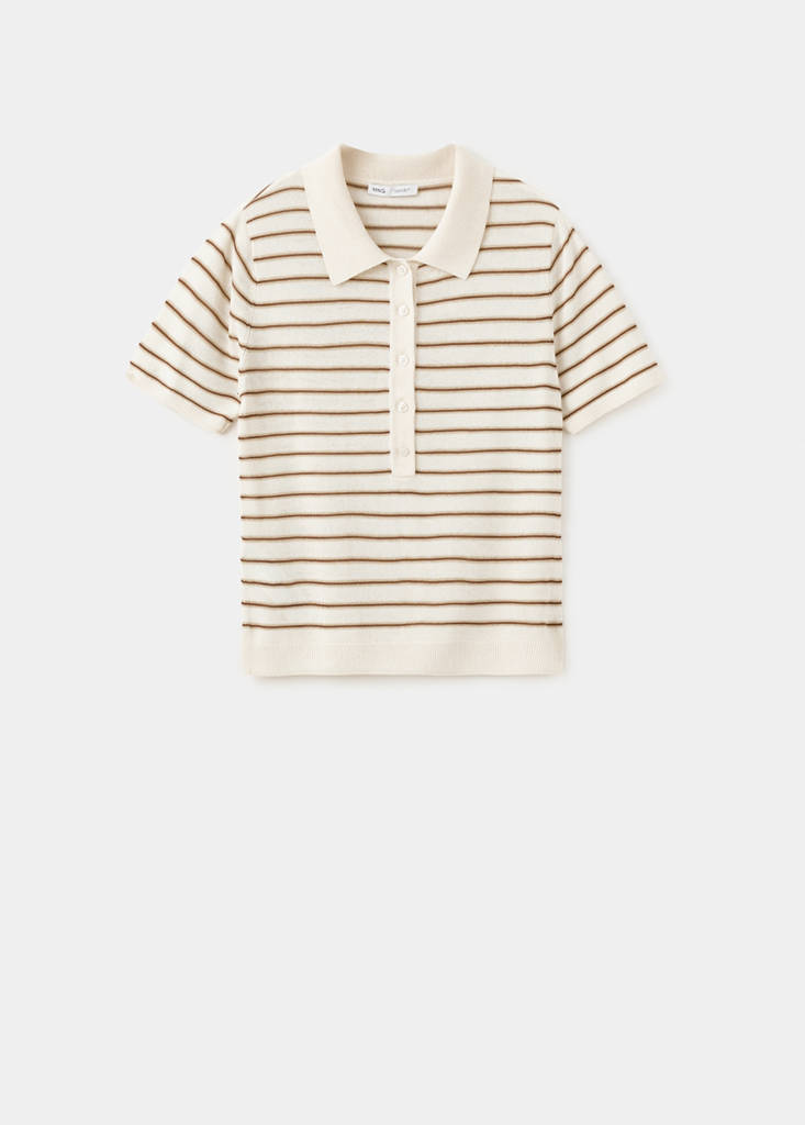 Knitted polo-neck sweater — Ecru