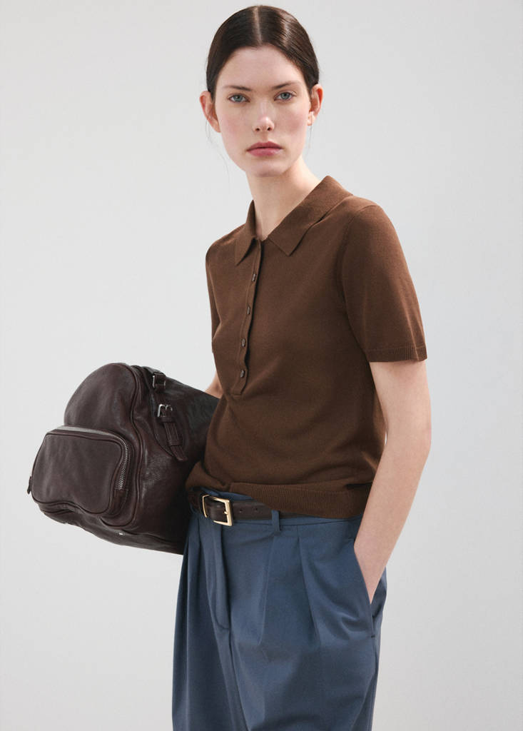 Knitted polo-neck sweater — Chocolate