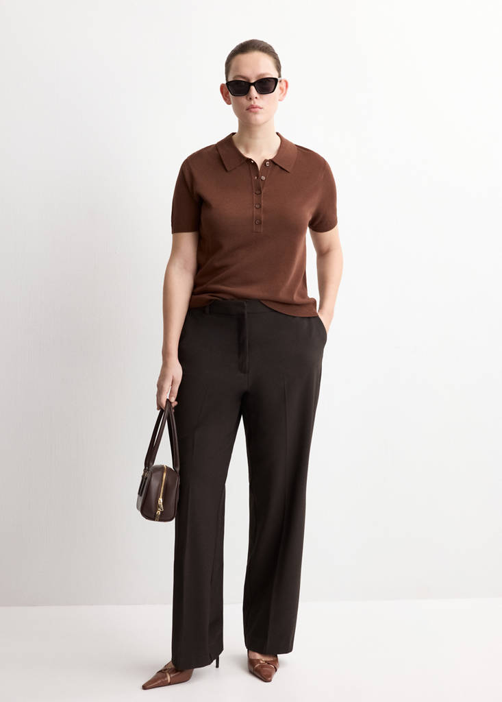 Knitted polo-neck sweater — Chocolate