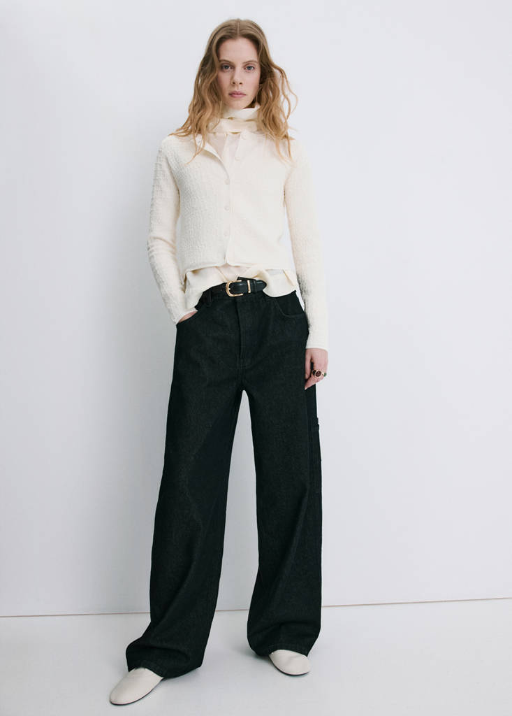 Textured knit cardigan — Ecru