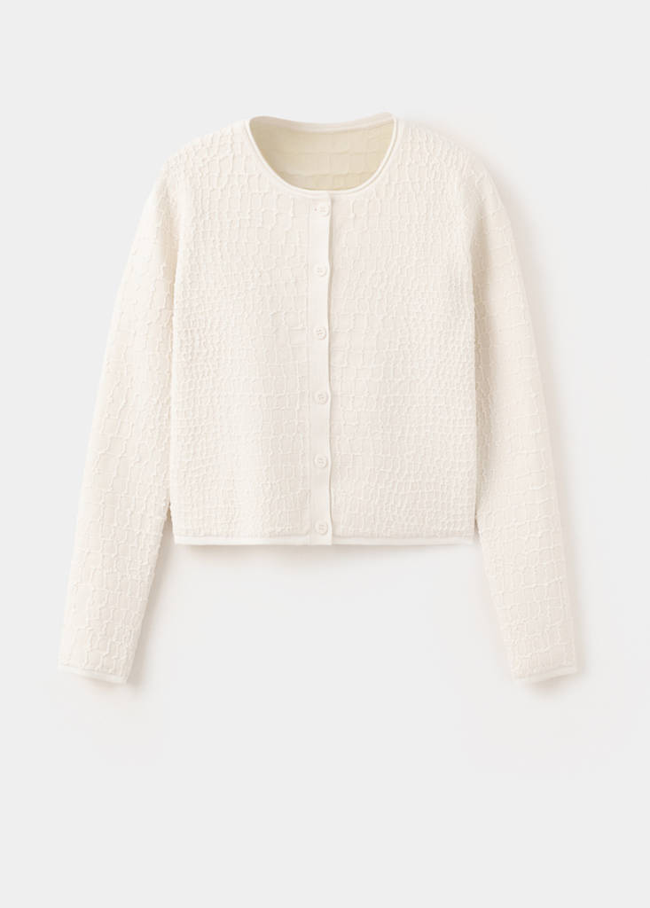 Textured knit cardigan — Ecru