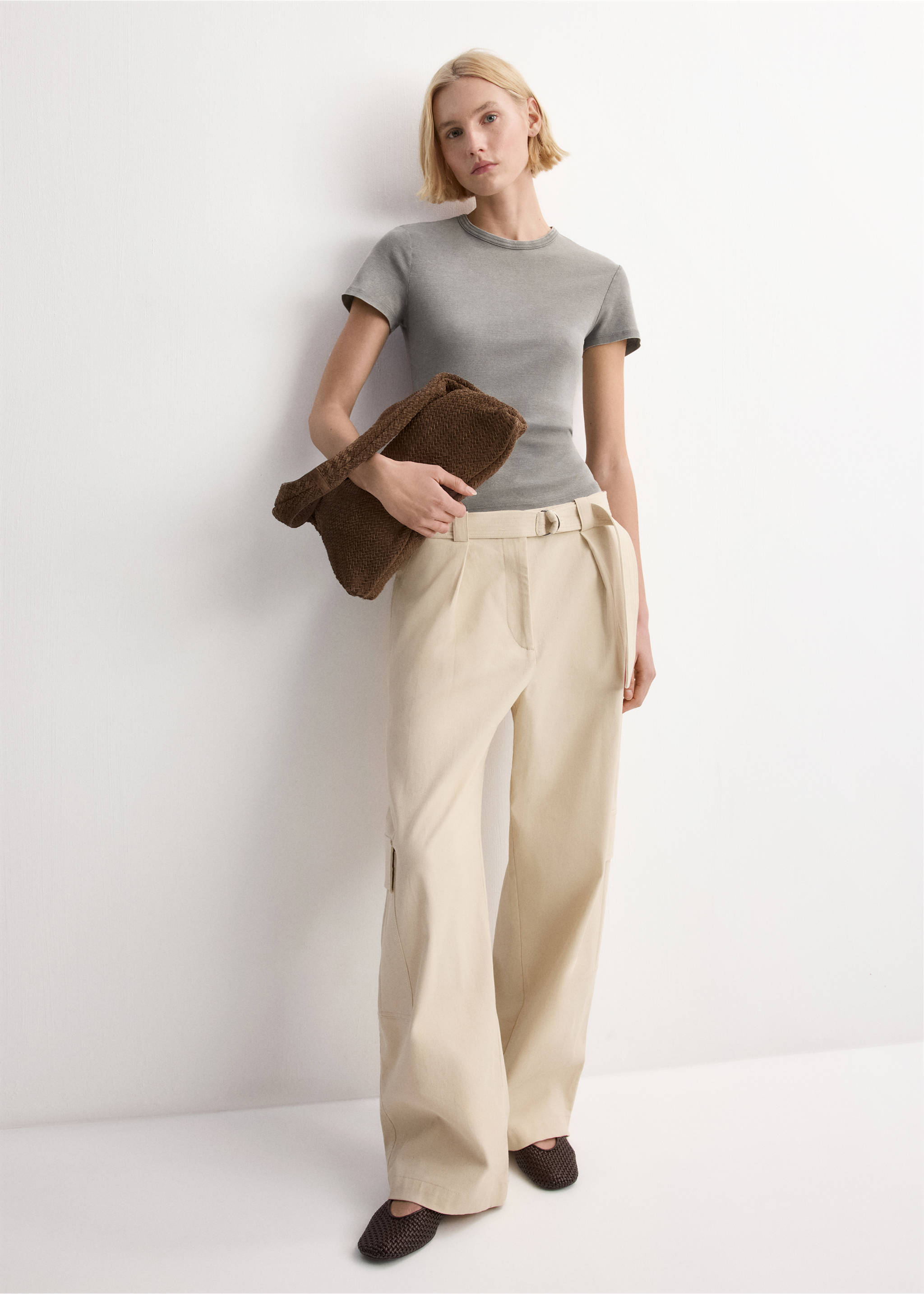 Washed-effect cotton t-shirt - General plane, Grey. Ref: 27035824-00.