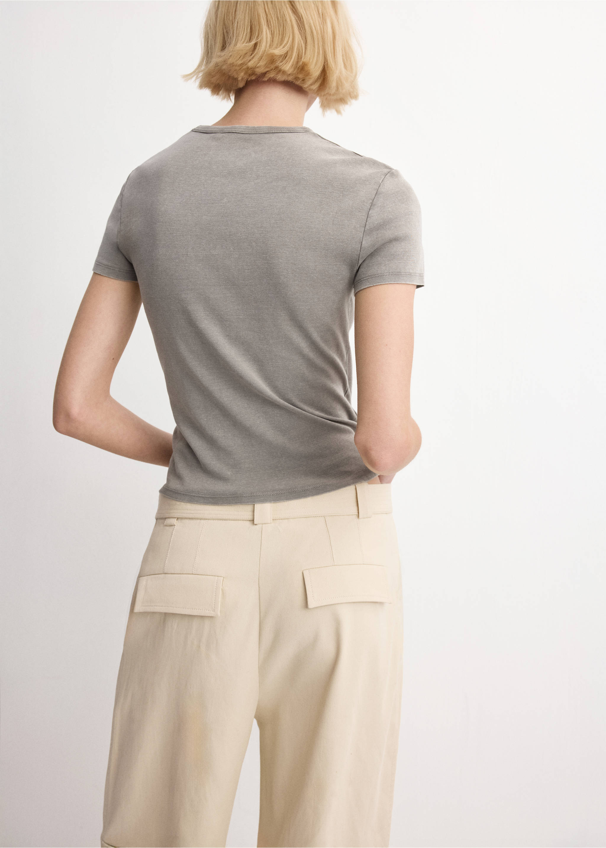 Washed-effect cotton t-shirt - Reverse of the article, Grey. Ref: 27035824-00.