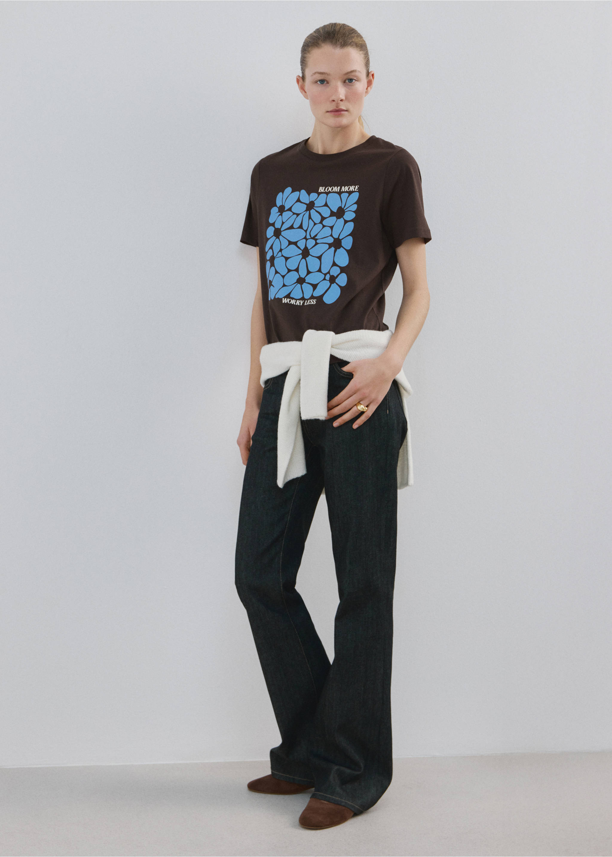 Printed cotton-blend t-shirt - General plane, Brown. Ref: 27035828-00.