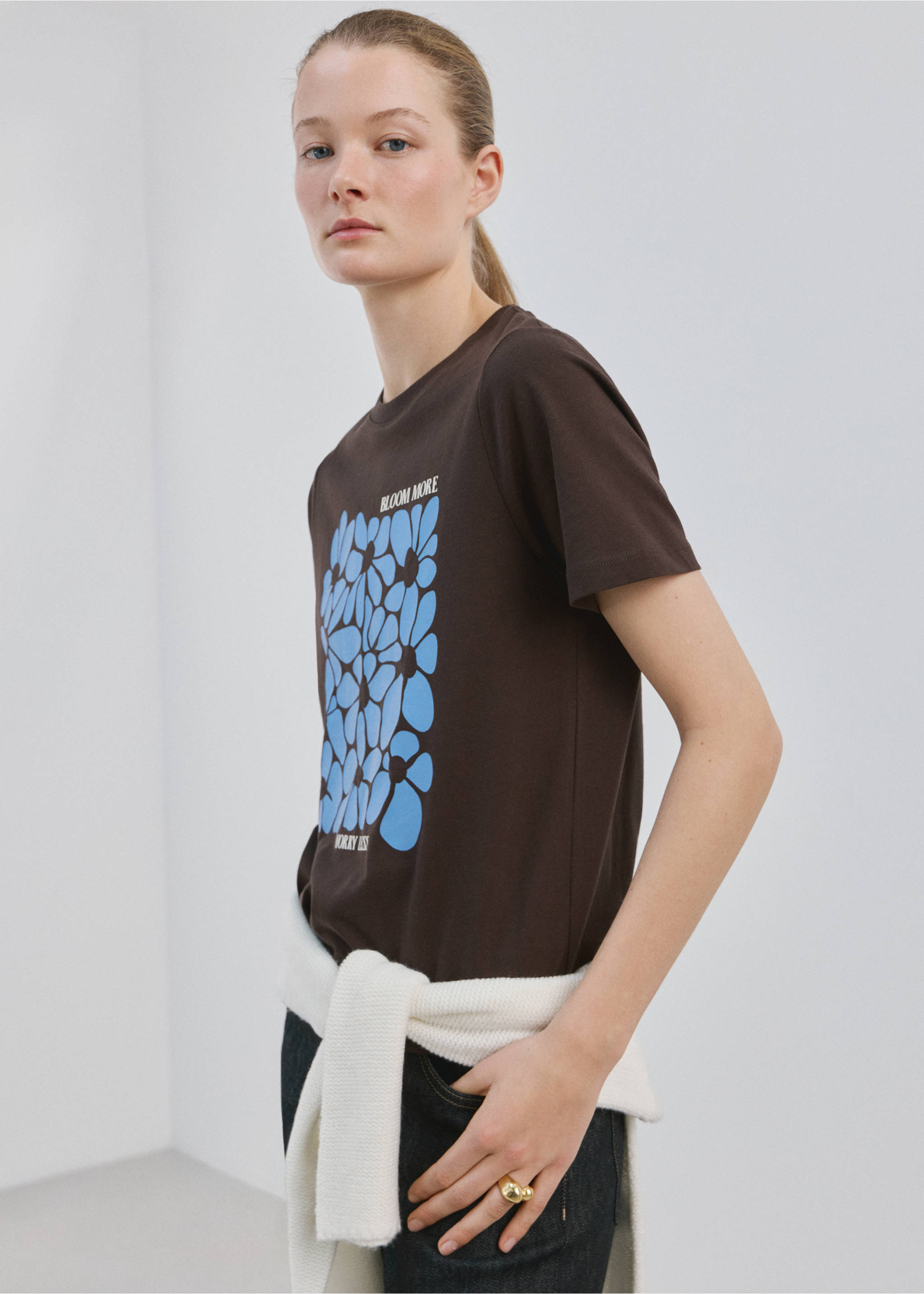 Printed cotton-blend t-shirt - Medium plane, Brown. Ref: 27035828-00.