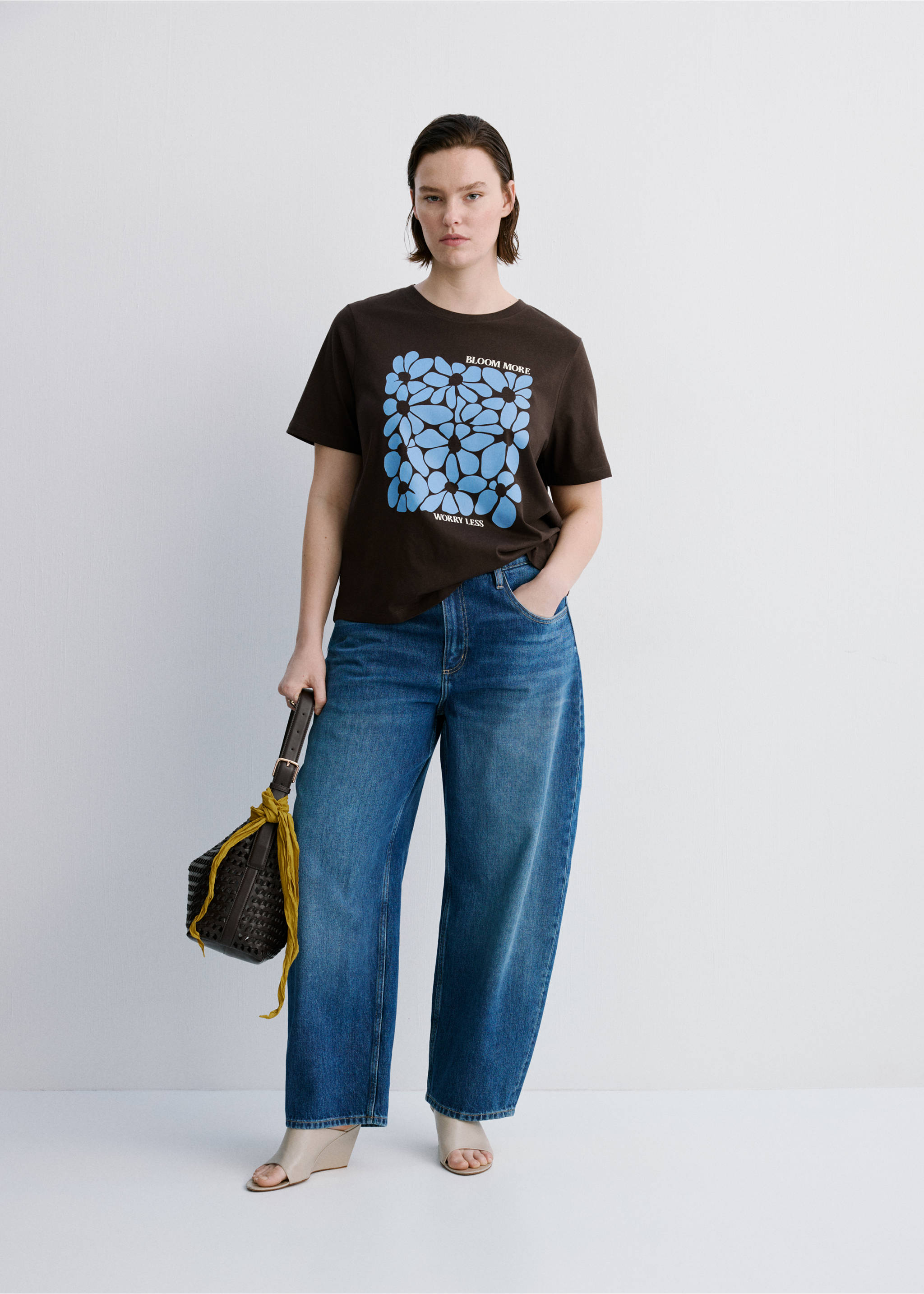 Printed cotton-blend t-shirt - Details of the article 3, Brown. Ref: 27035828-00.