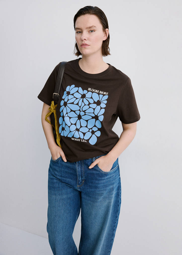 Printed cotton-blend t-shirt — Brown