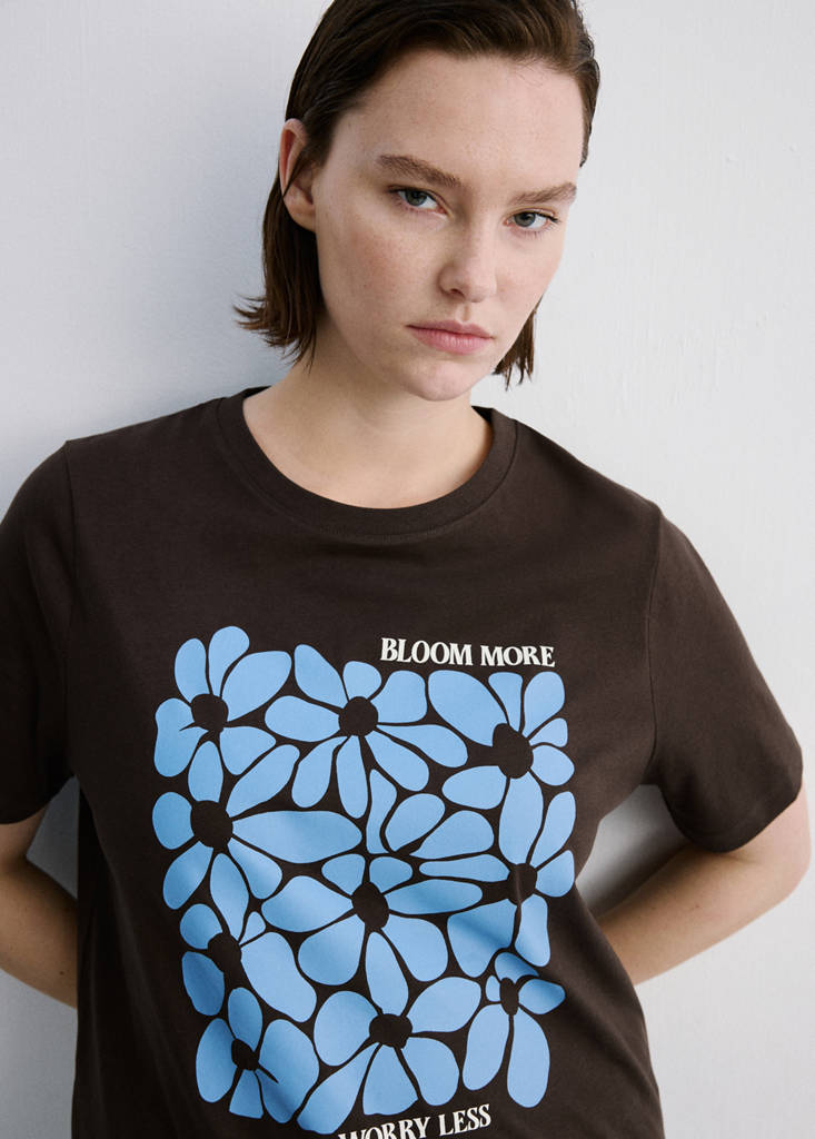 Printed cotton-blend t-shirt — Brown