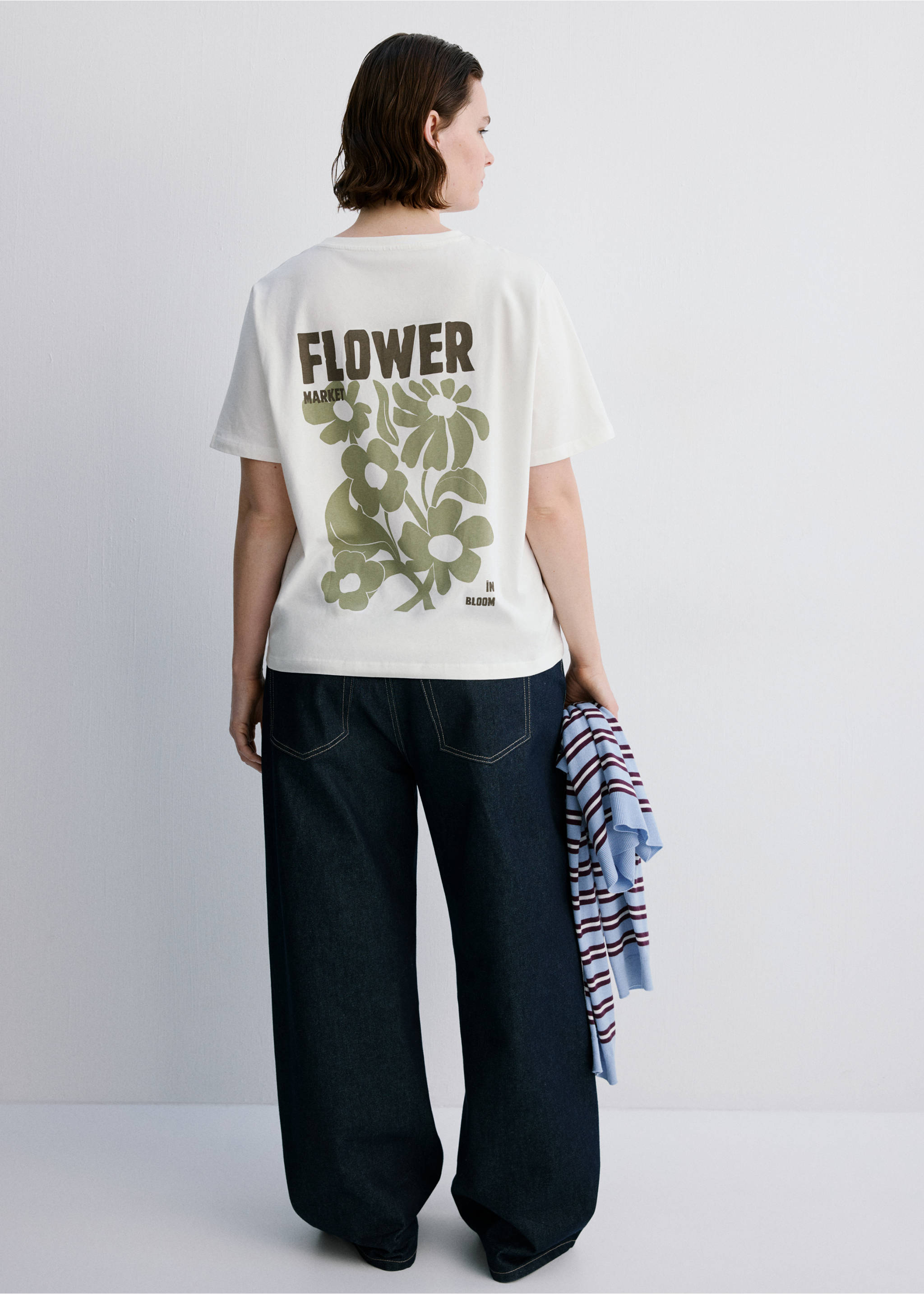 Printed cotton-blend t-shirt - Details of the article 4, Khaki. Ref: 27035828-00.