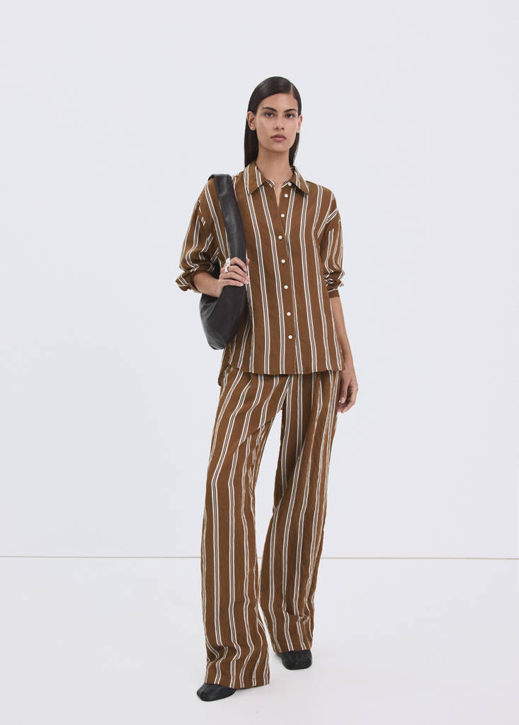 Striped straight shirt — Brown