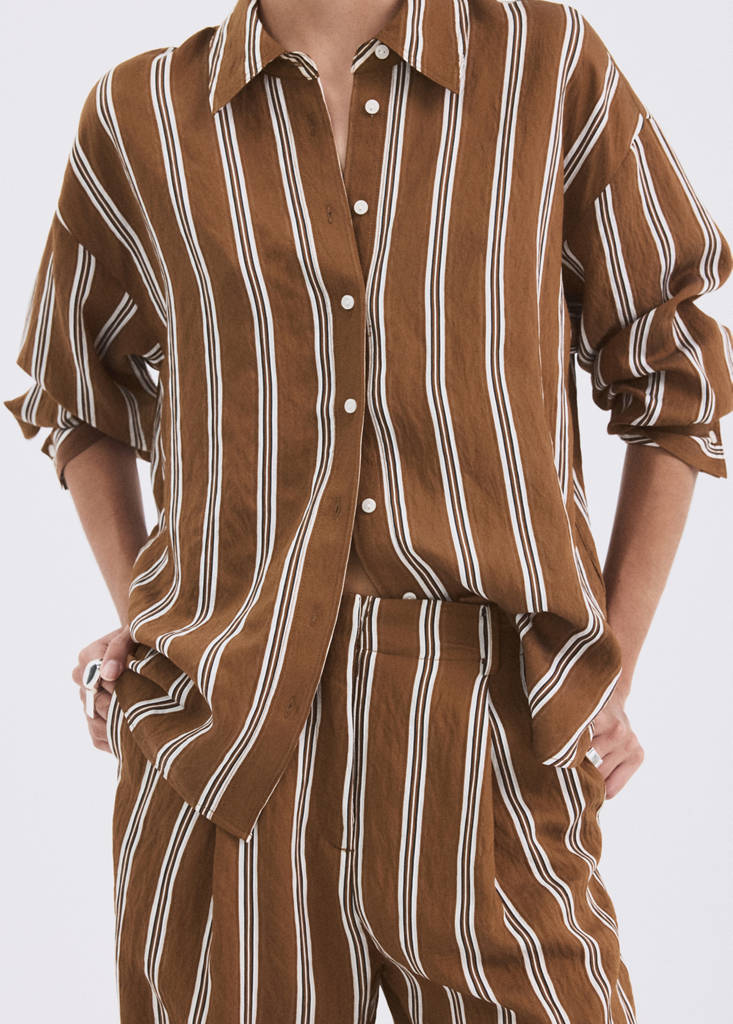 Striped straight shirt — Brown