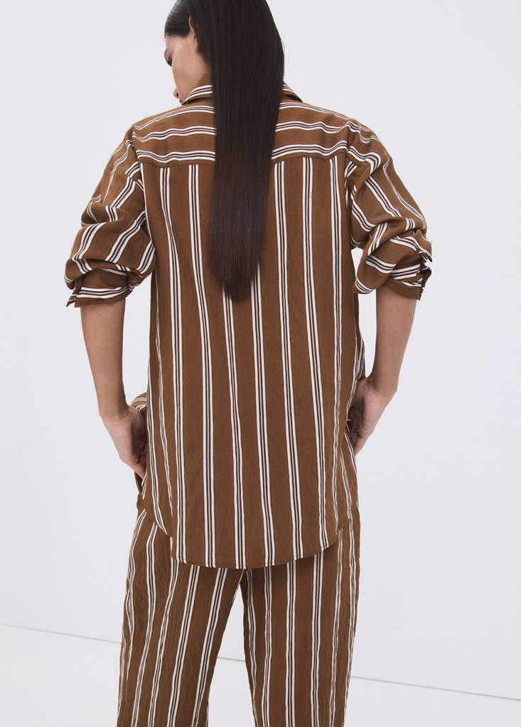 Striped straight shirt — Brown