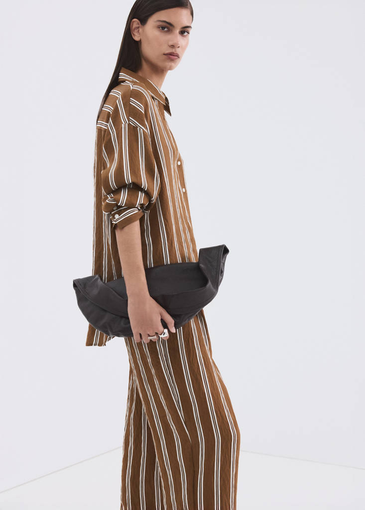 Striped straight shirt — Brown