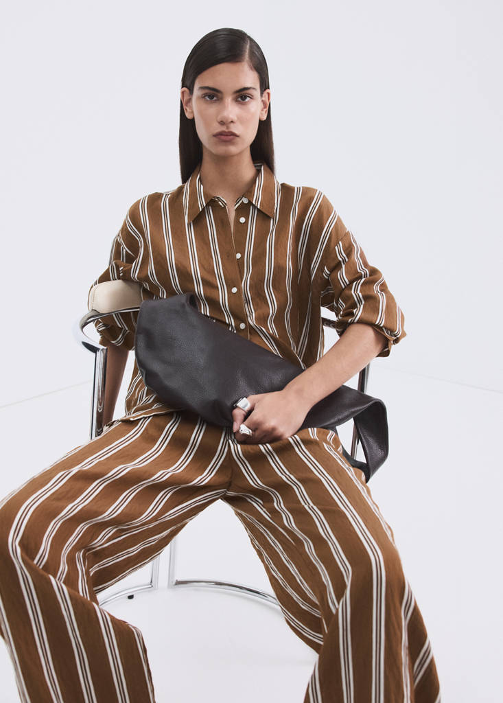 Striped straight shirt — Brown