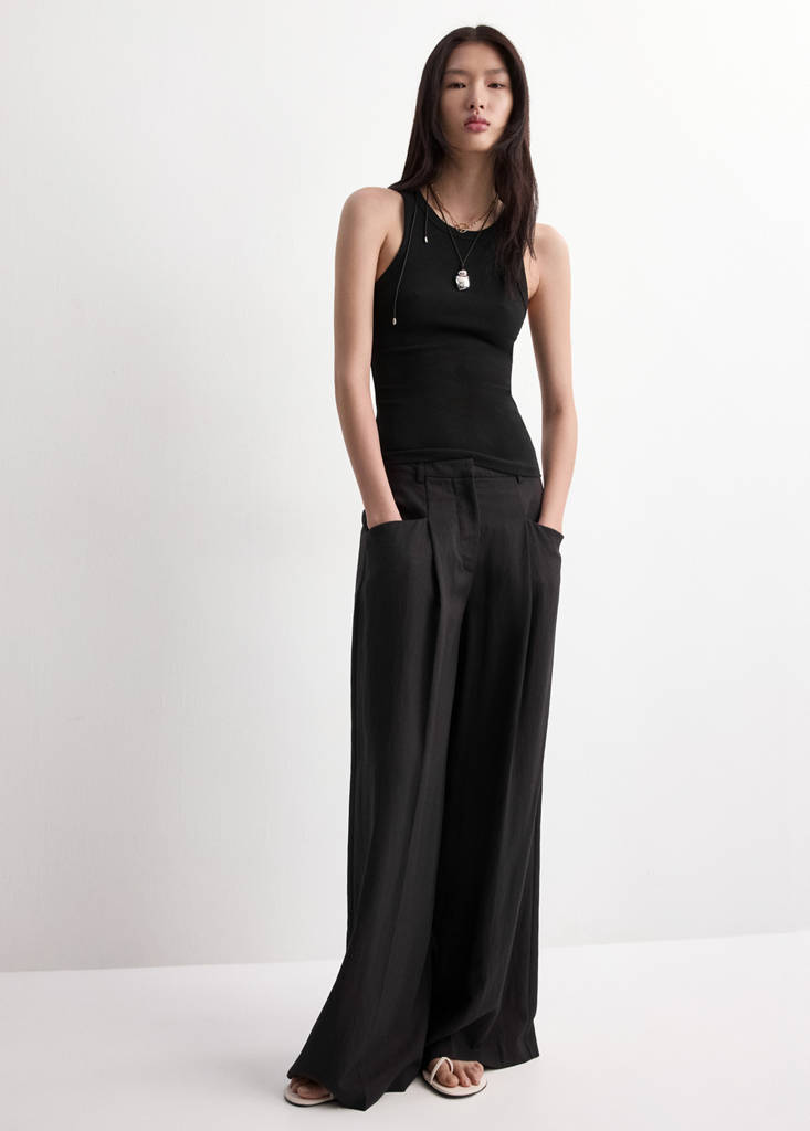 Wideleg lyocell trousers — Black