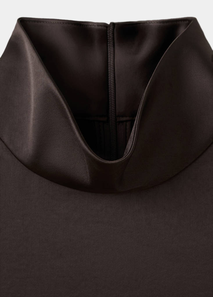 High collar satin blouse — Chocolate