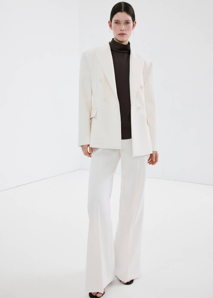 High collar satin blouse — Chocolate