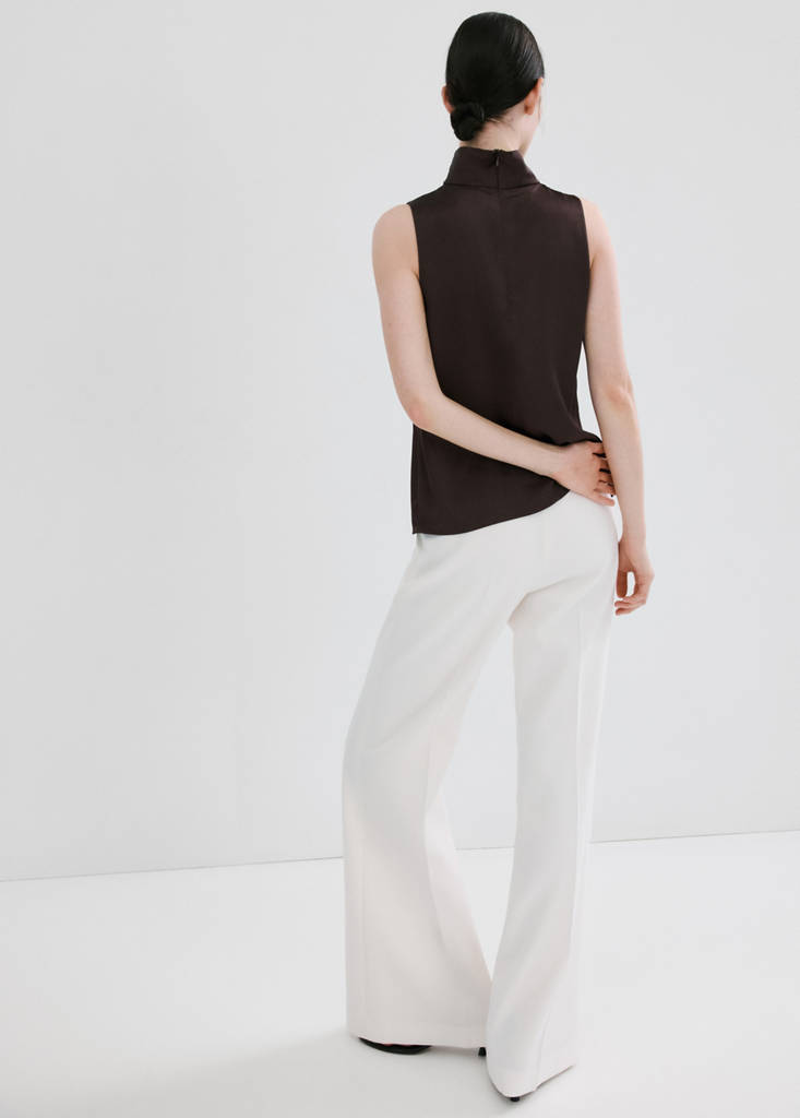 High collar satin blouse — Chocolate