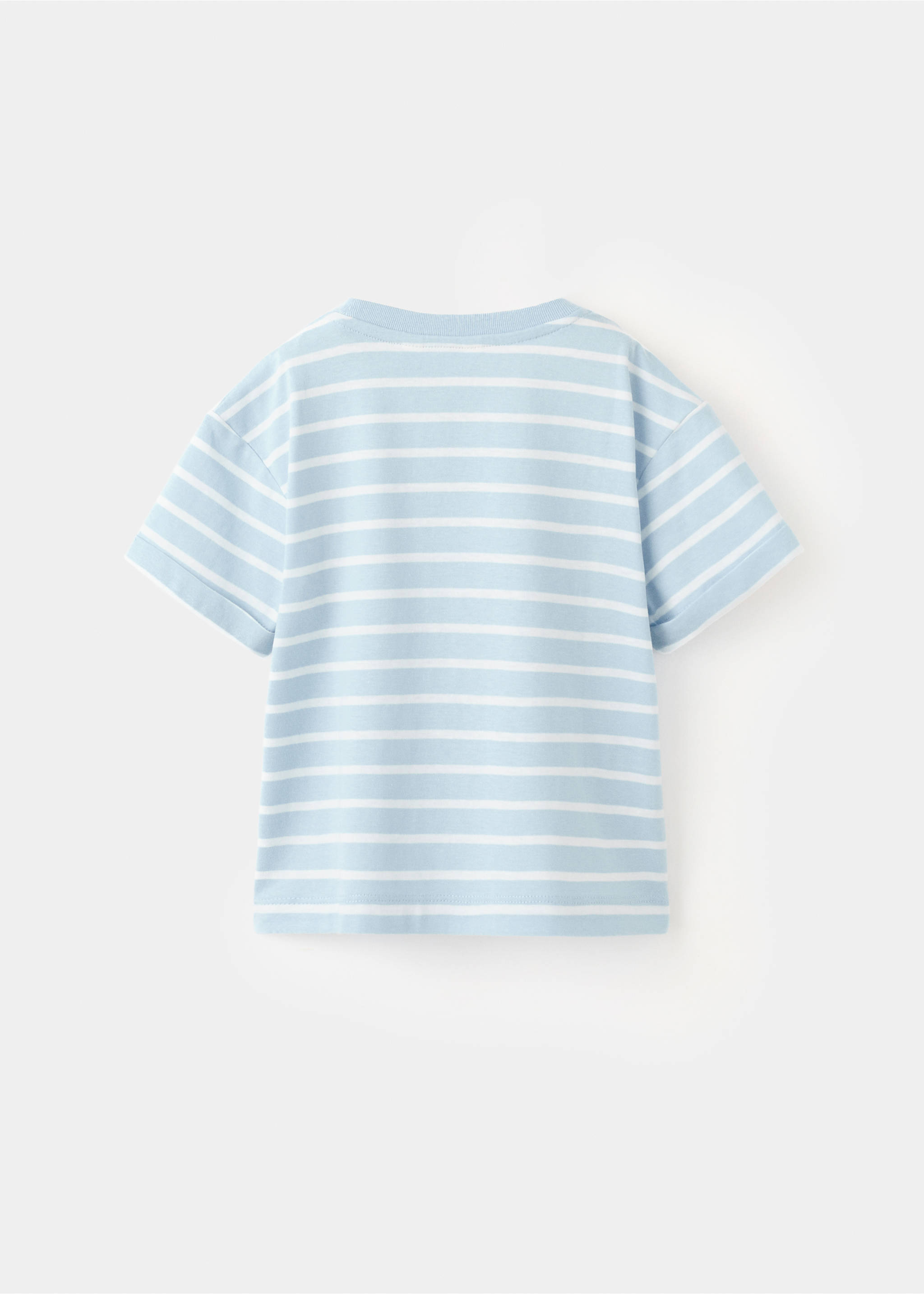 Striped T-shirt with floral embroidery - Reverse of the article, Sky Blue. Ref: 27035931-00.