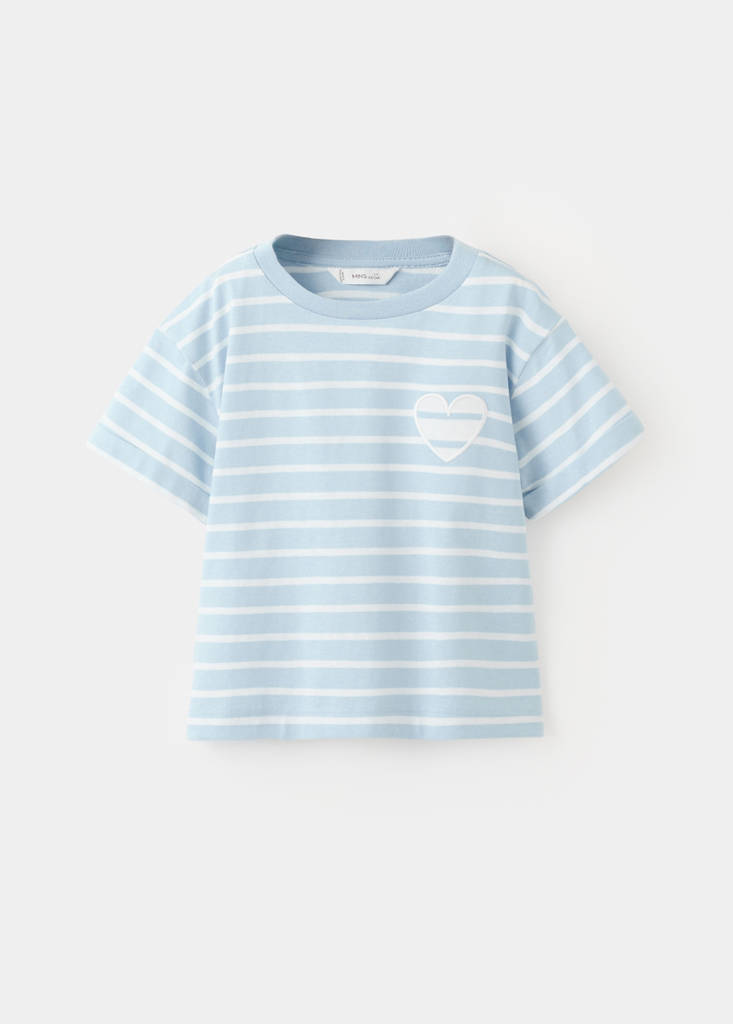 Striped t-shirt with embroidered detail — Sky Blue