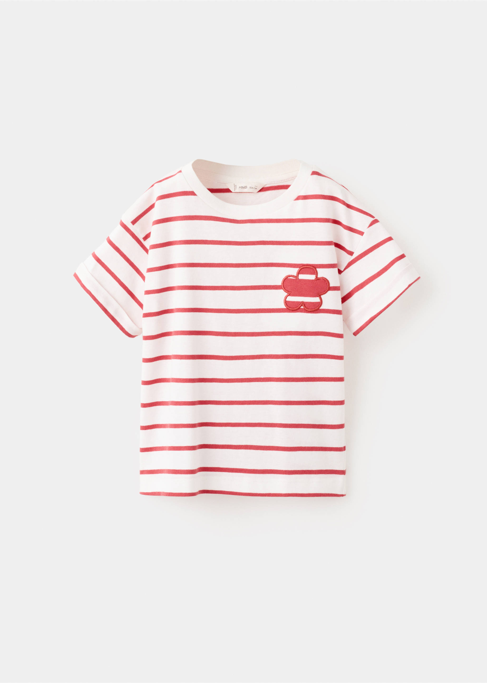 Striped T-shirt with floral embroidery - Article without model, Red. Ref: 27035931-00.