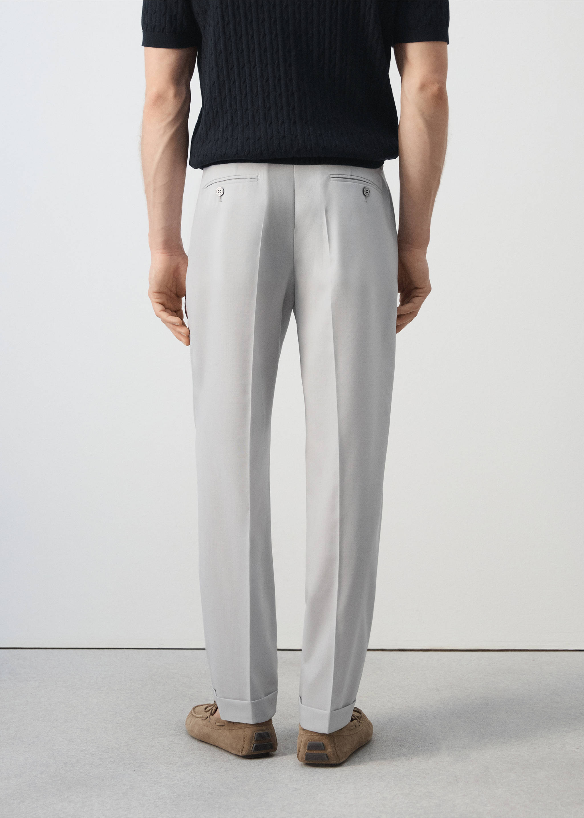 100% virgin wool regular fit trousers - Reverse of the article, Light Heather Grey. Ref: 27035932-01.
