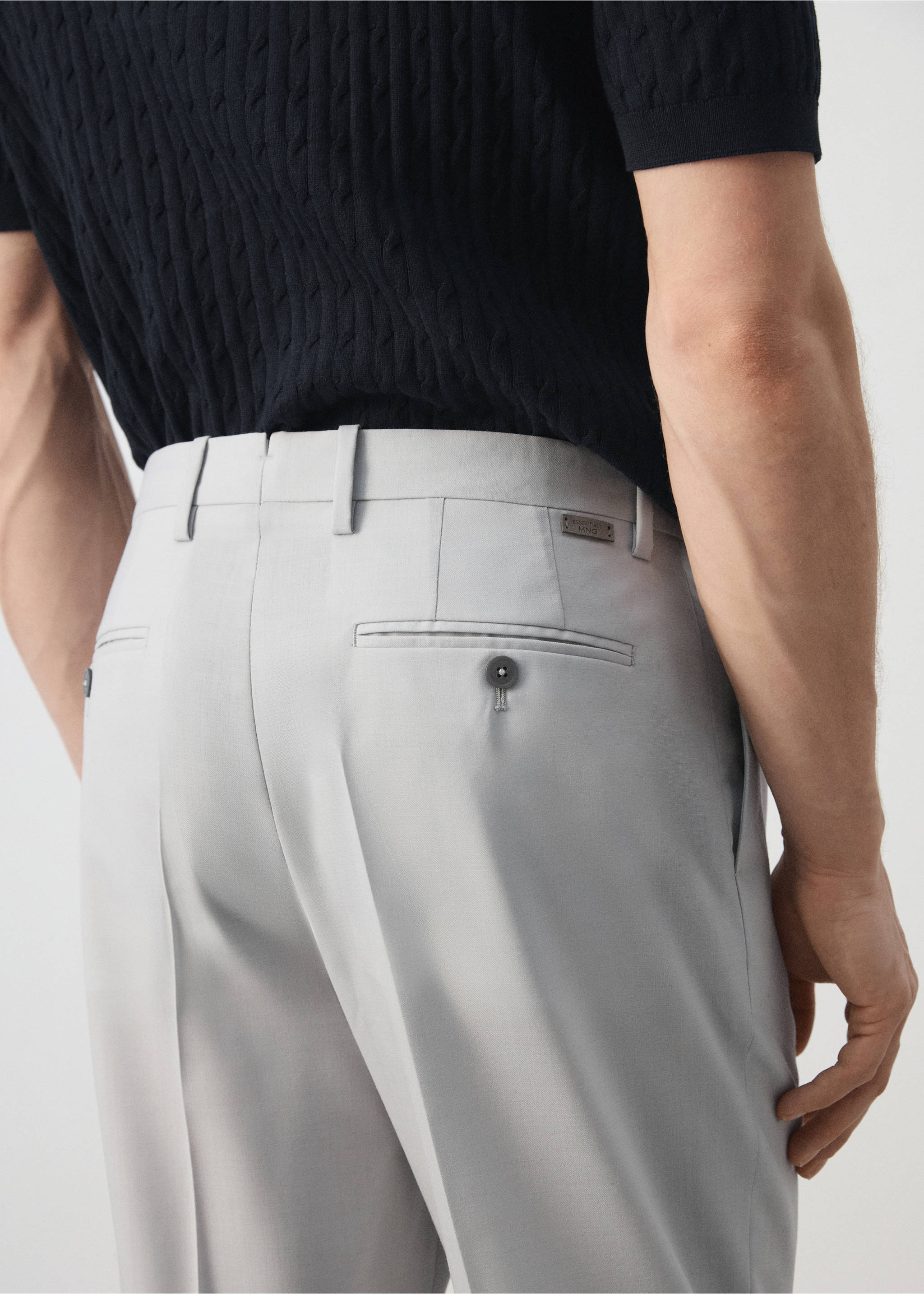 100% virgin wool regular fit trousers - Details of the article 4, Light Heather Grey. Ref: 27035932-01.