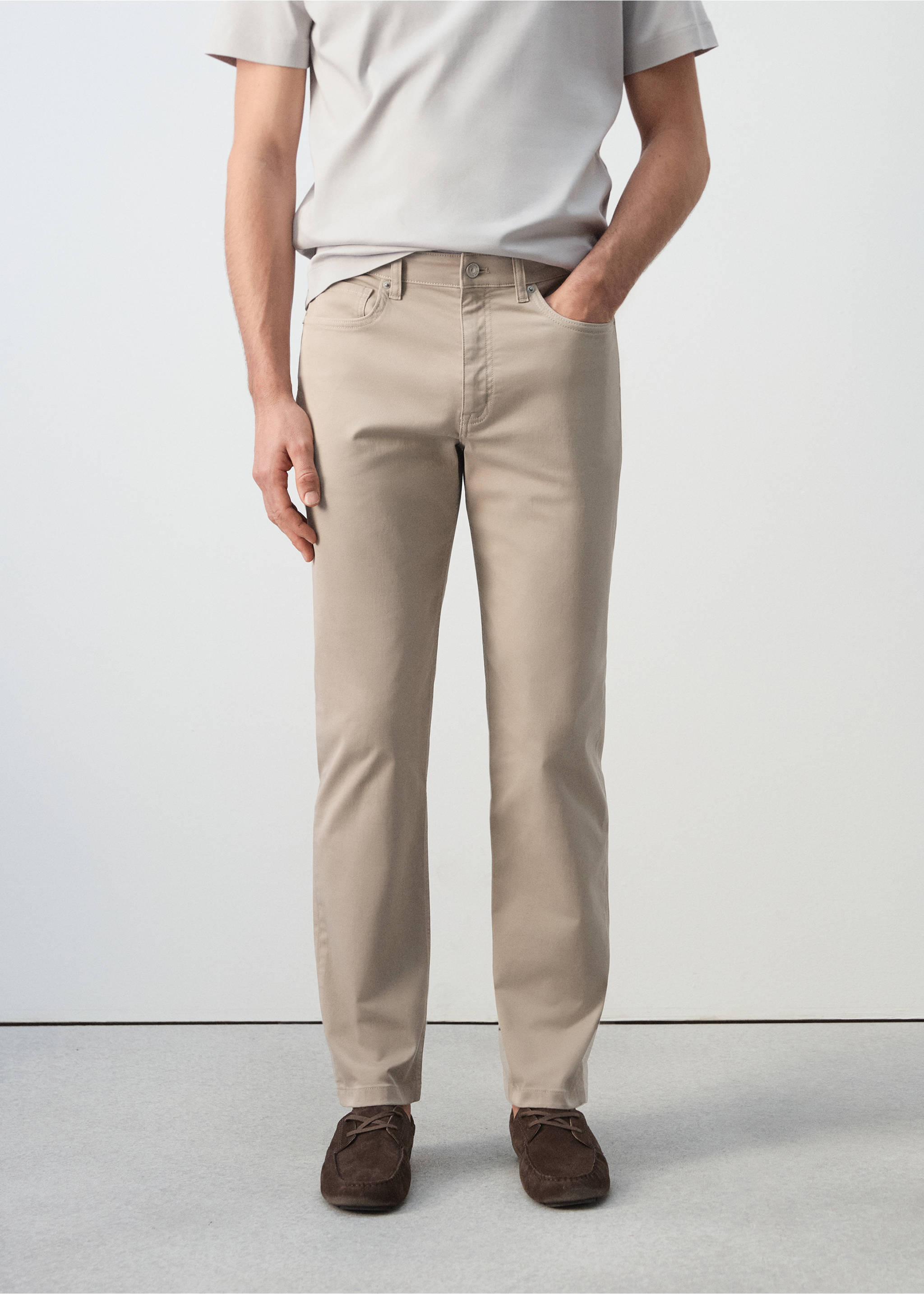 Pantalons regular fit 100% cotó - Pla mig, Beige. Ref: 27035935-00.