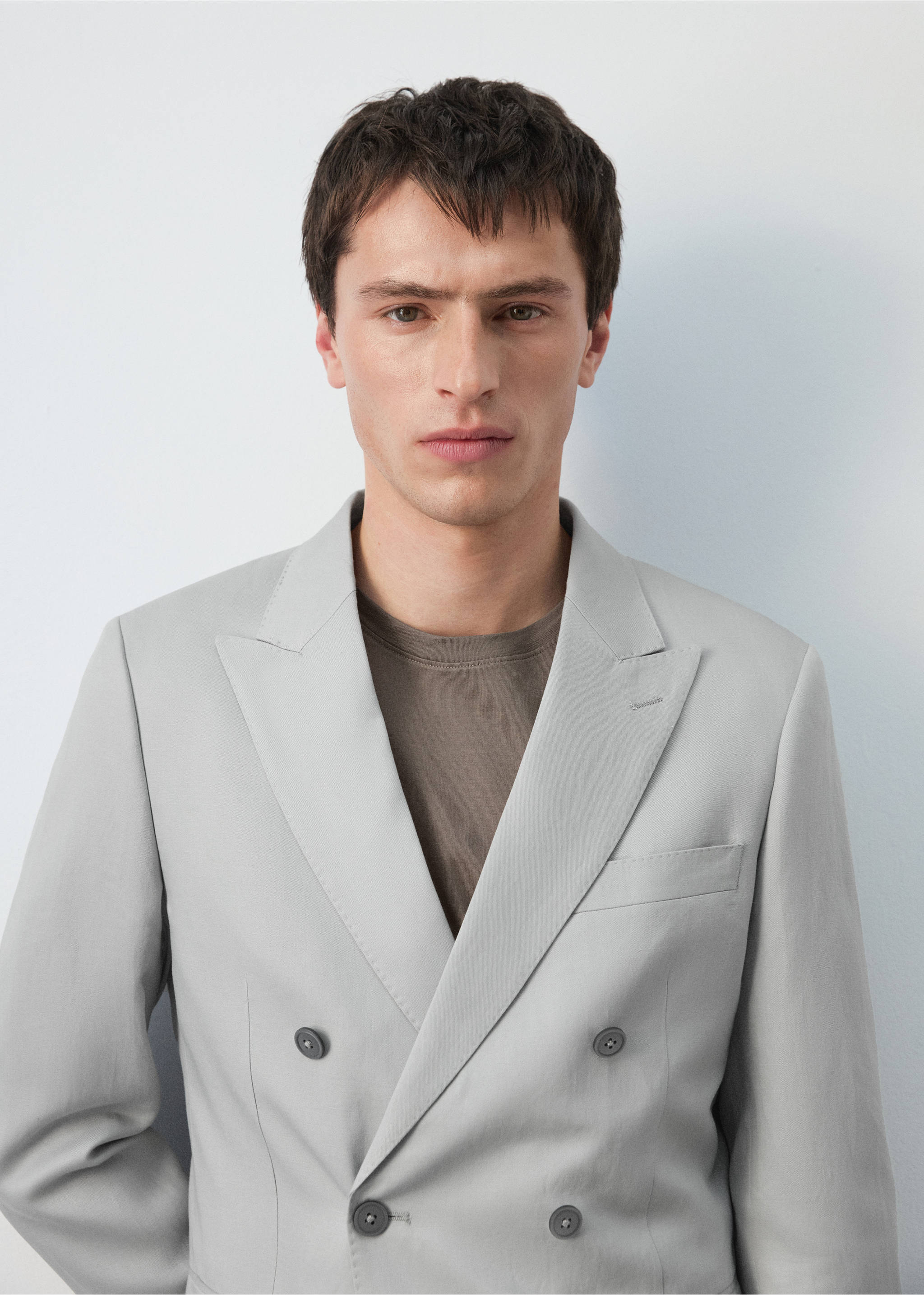 Двубортный костюмный пиджак Amalfi приталенного кроя - Деталь изделия 1, Небесно-голубой. Ref: 27035937-00.