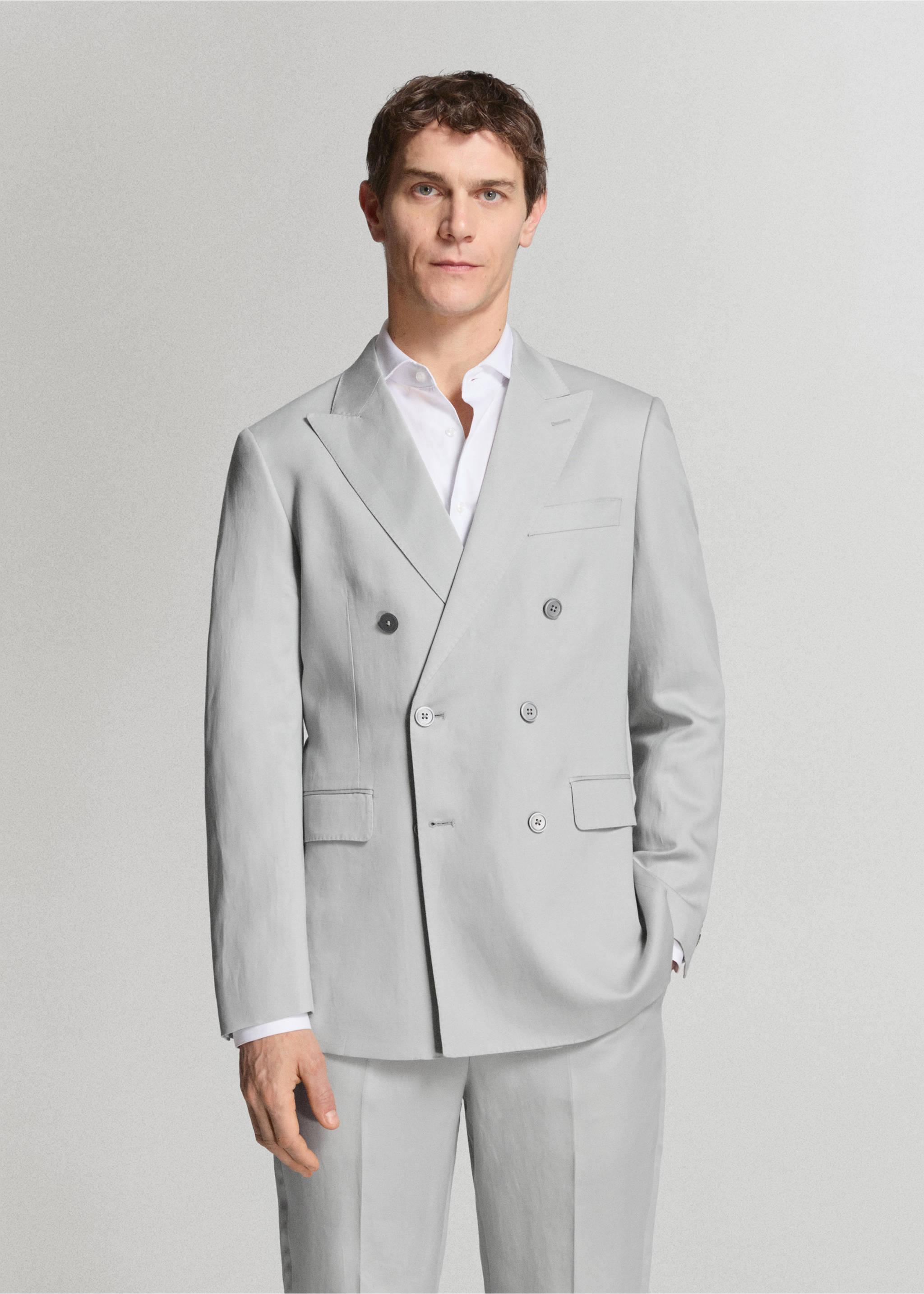 Amalfi slim fit double-breasted blazer - Medium plane, Sky Blue. Ref: 27035937-02.