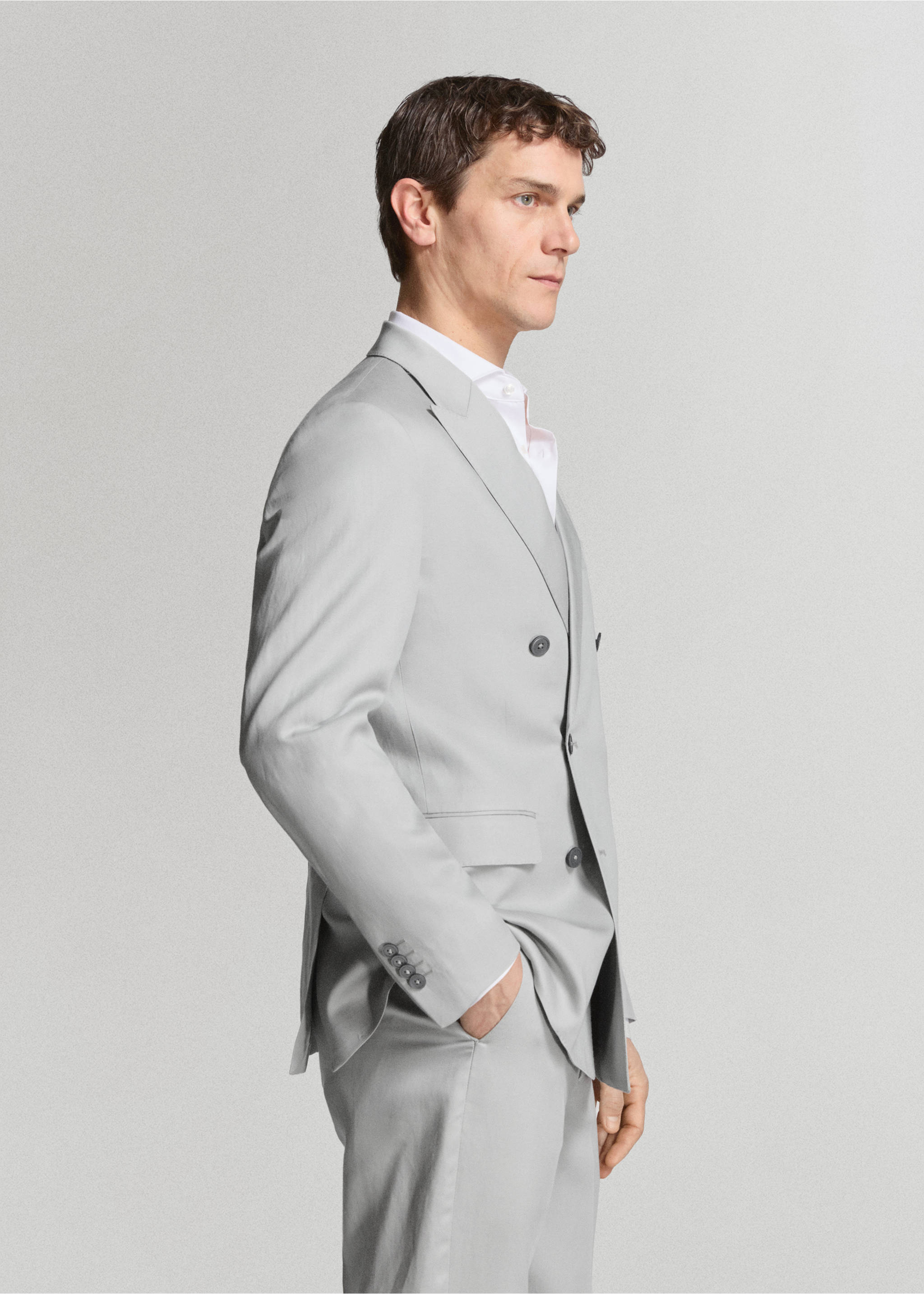 Amalfi slim fit double-breasted blazer - Details of the article 4, Sky Blue. Ref: 27035937-02.