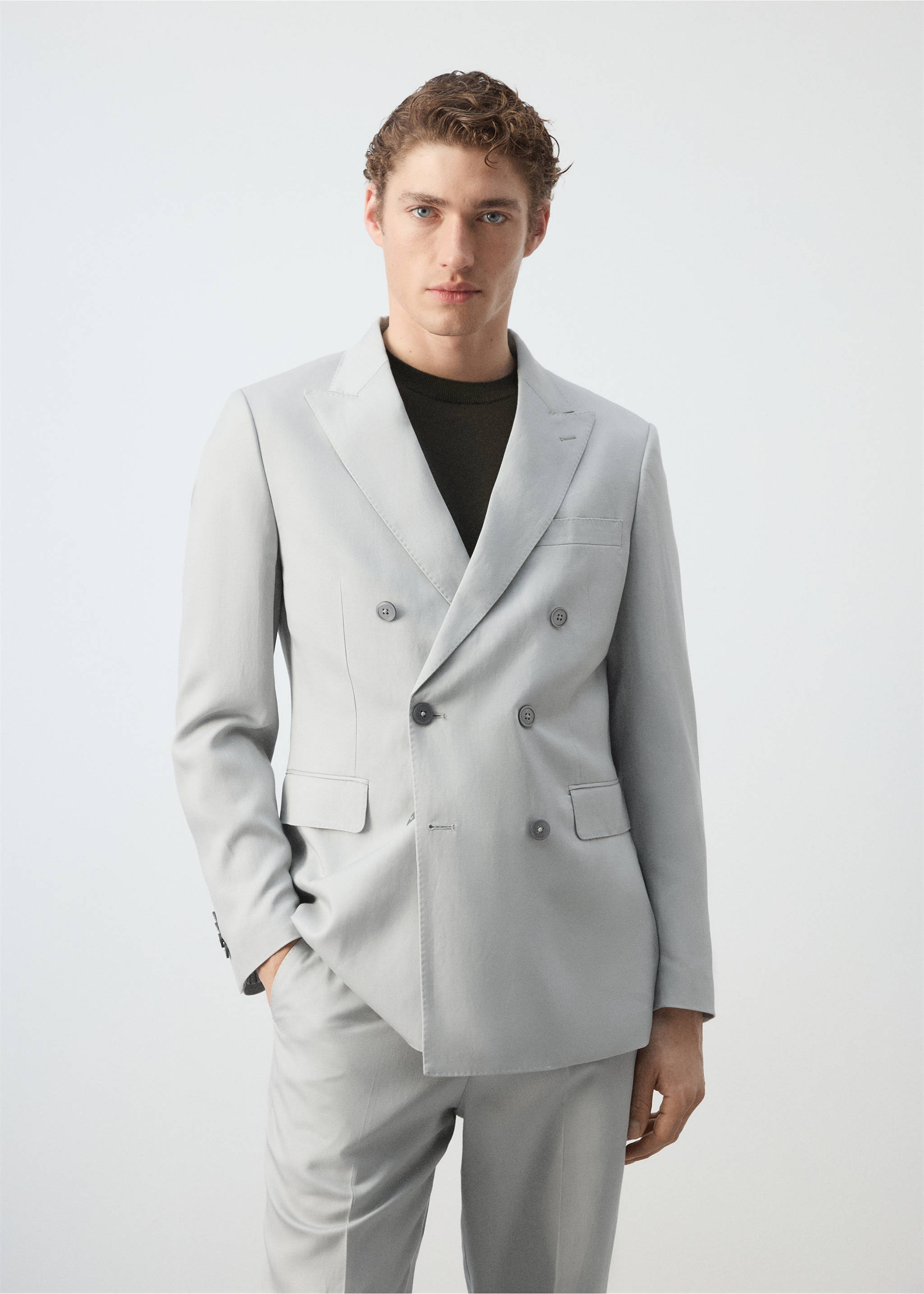 Amalfi slim fit double-breasted blazer - Medium plane, Sky Blue. Ref: 27035937-03.