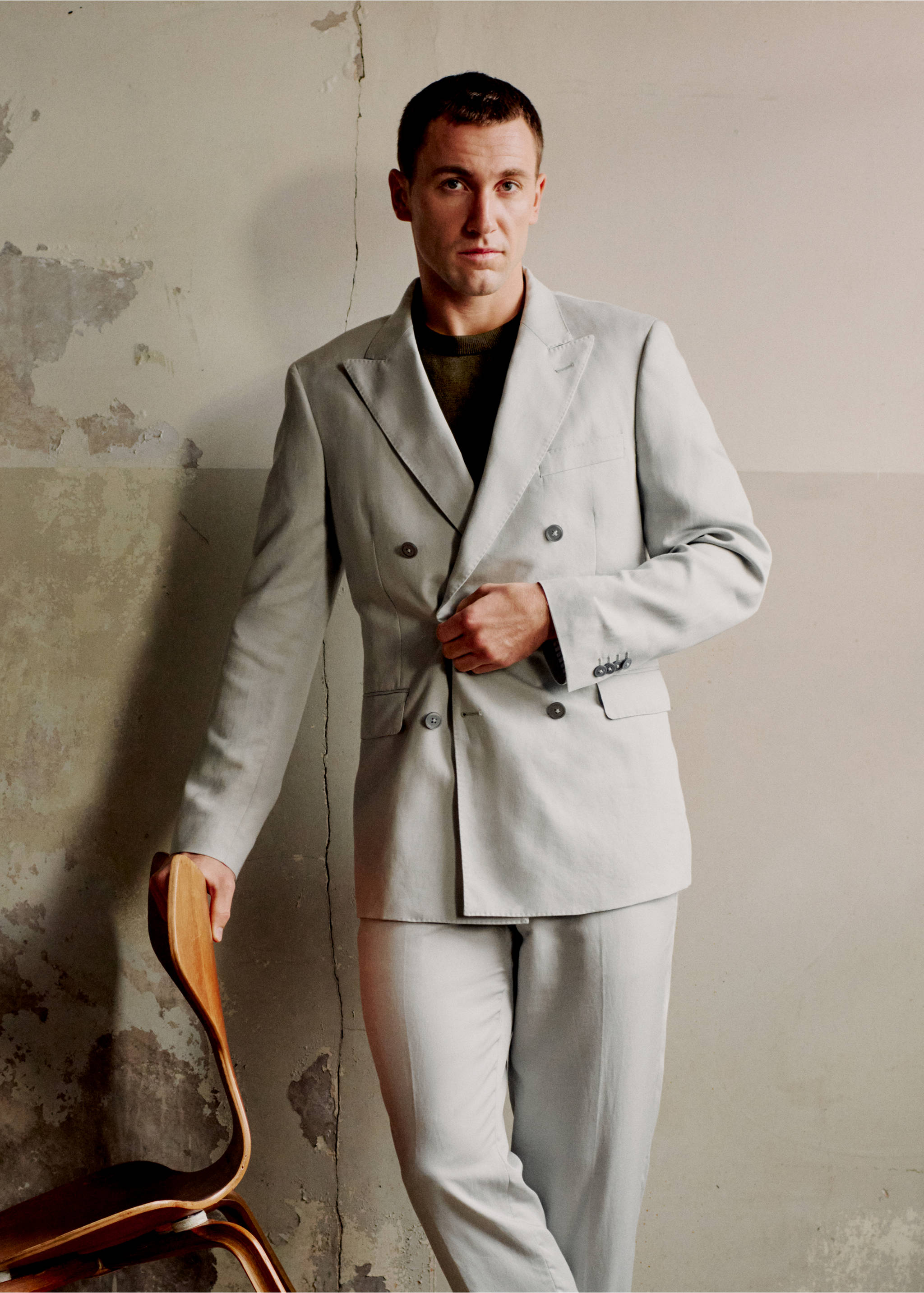 Amalfi slim fit double-breasted blazer - Details of the article 9, Sky Blue. Ref: 27035937-03.