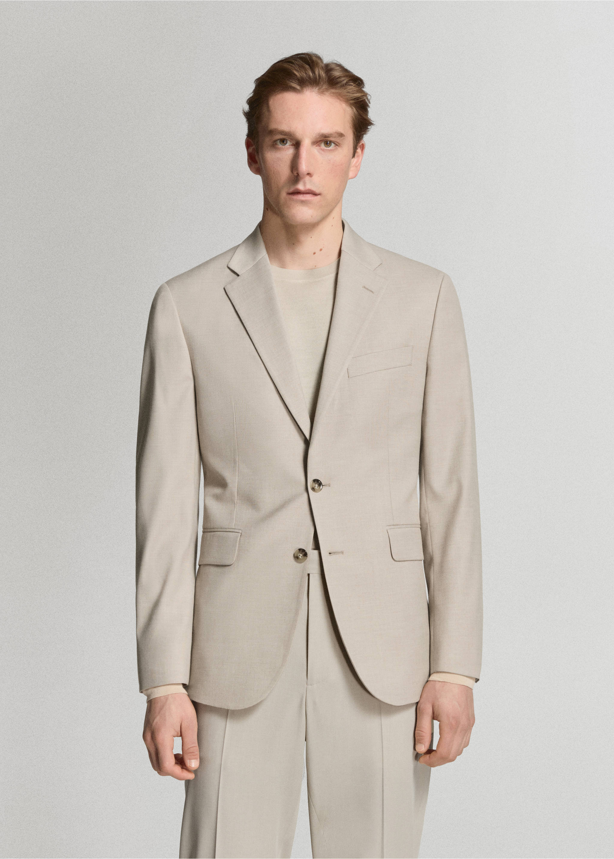 Milan slim-fit suit jacket - Medium plane, Beige. Ref: 27035940-00.
