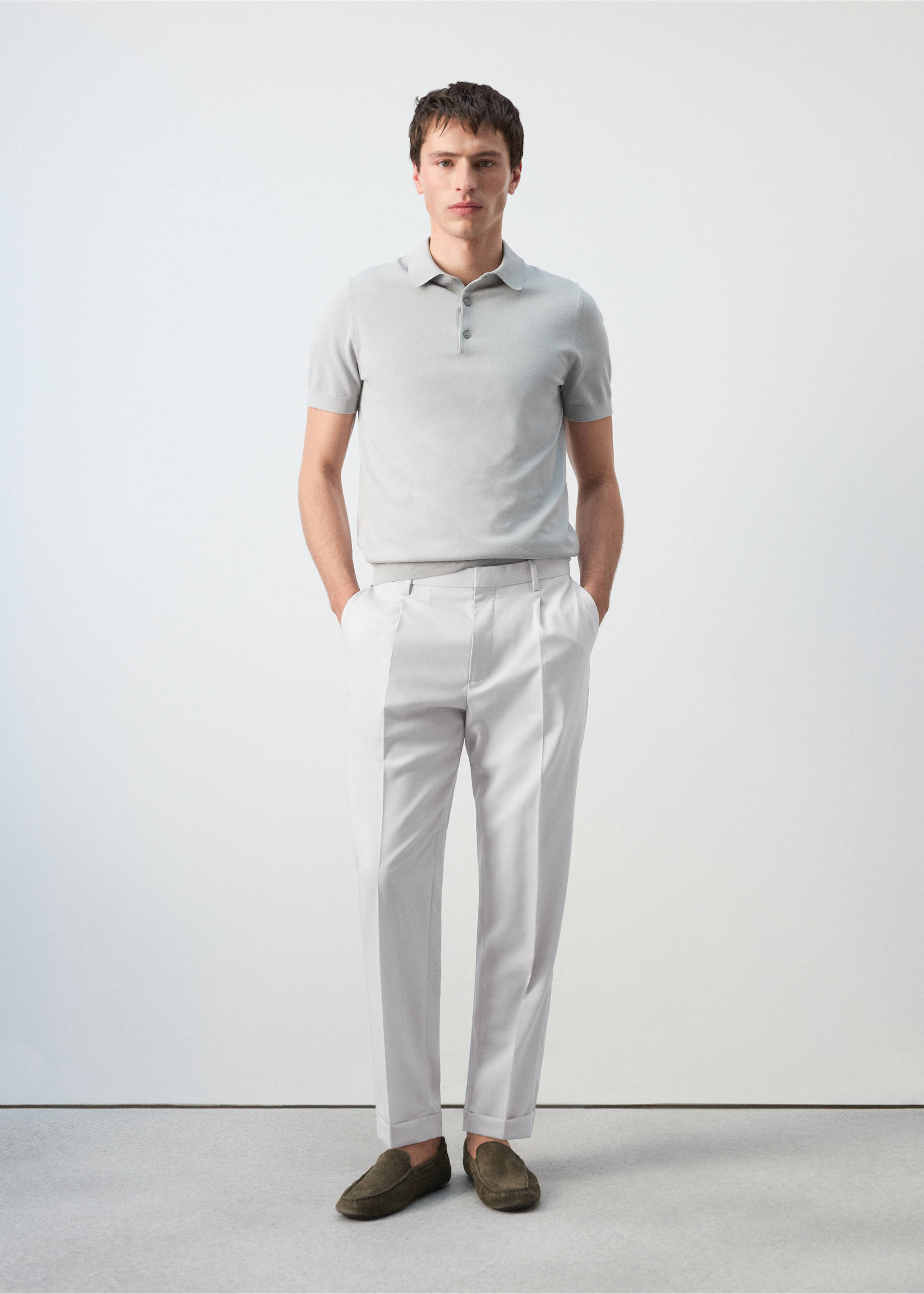 Polo maille fine 100 % coton - Plan général, Gris glacé. Ref: 27035945-00.