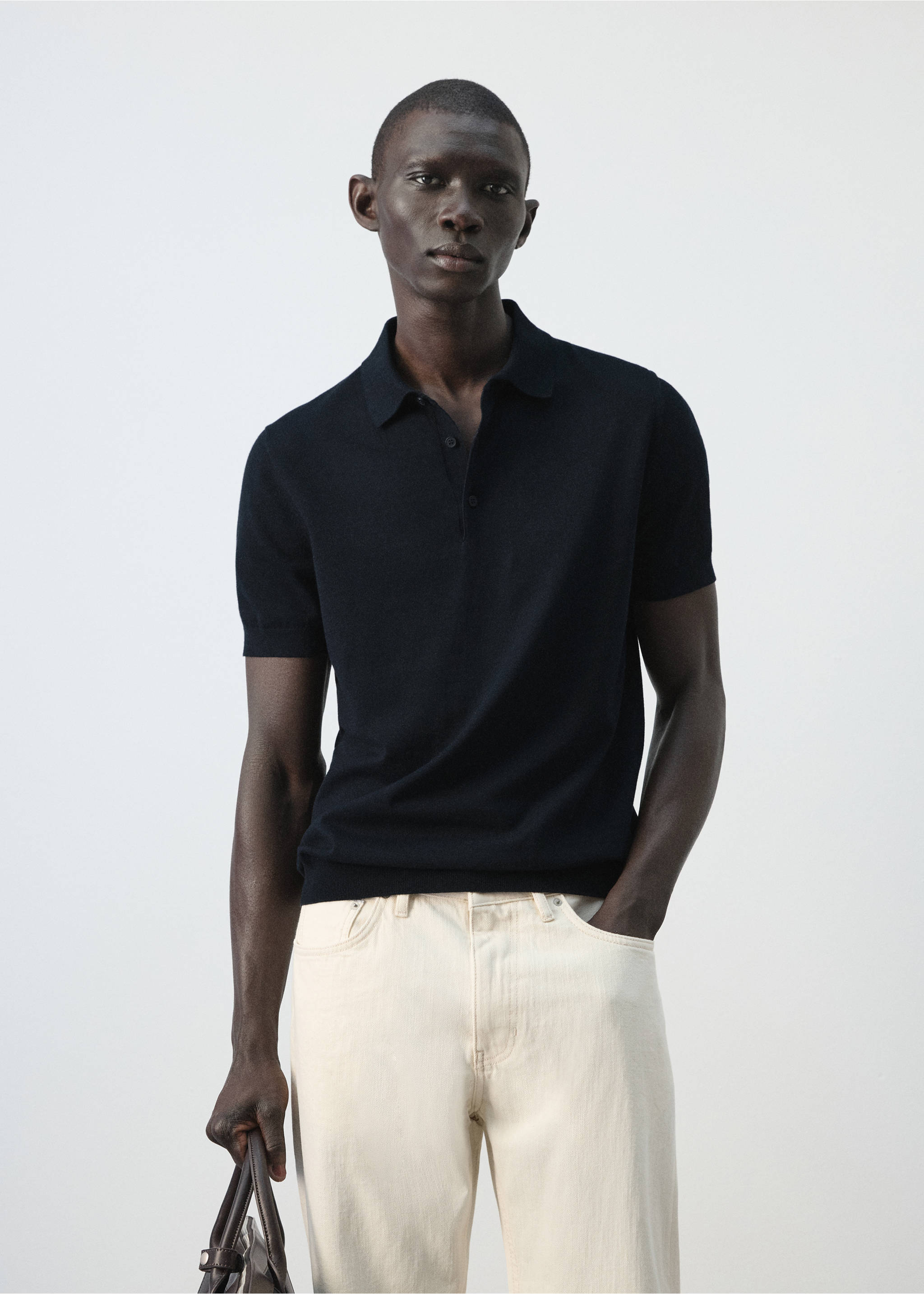 Polo maille fine 100 % coton - Plan moyen, Bleu nuit. Ref: 27035945-00.