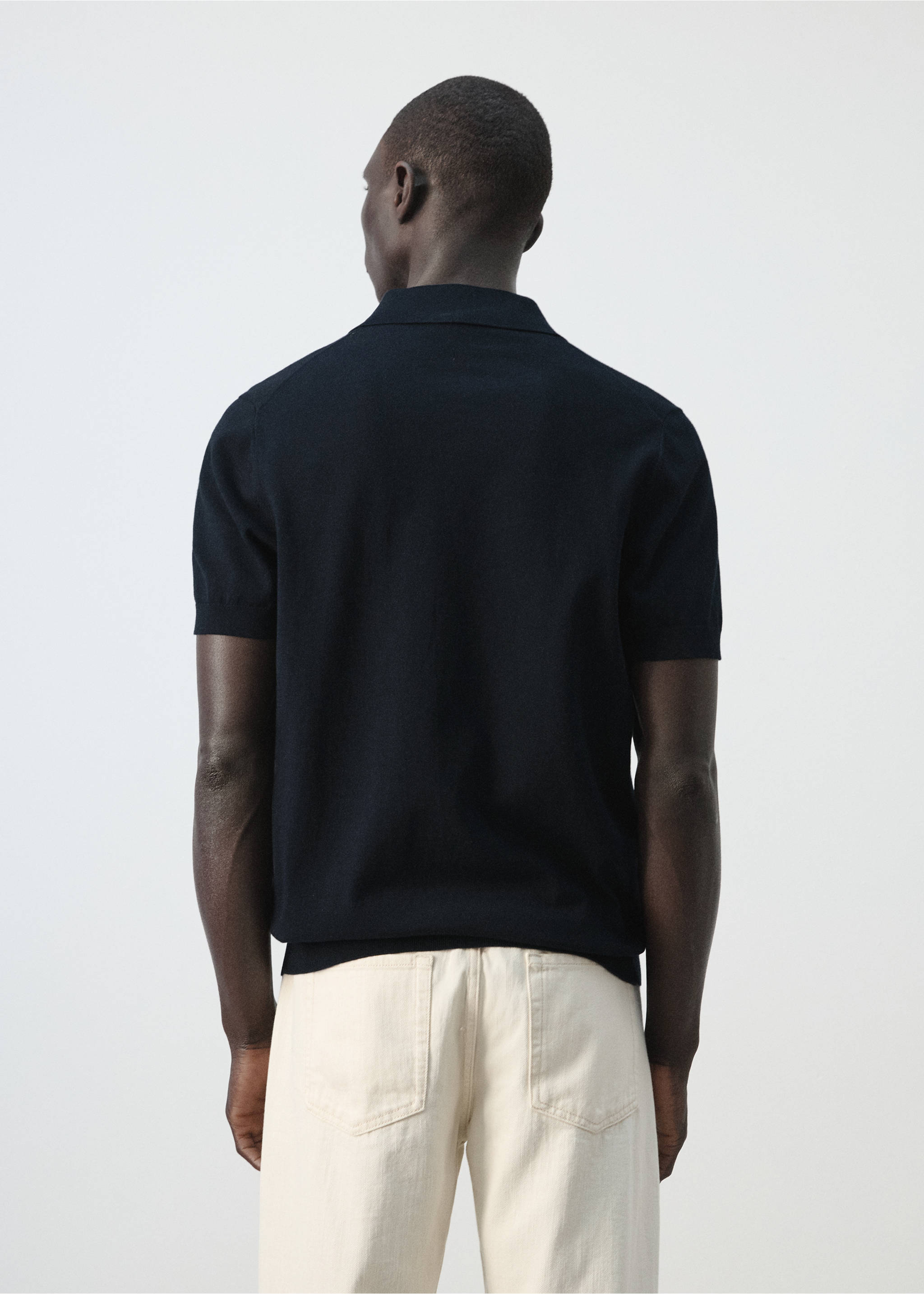 Polo maille fine 100 % coton - Verso de l’article, Bleu nuit. Ref: 27035945-00.