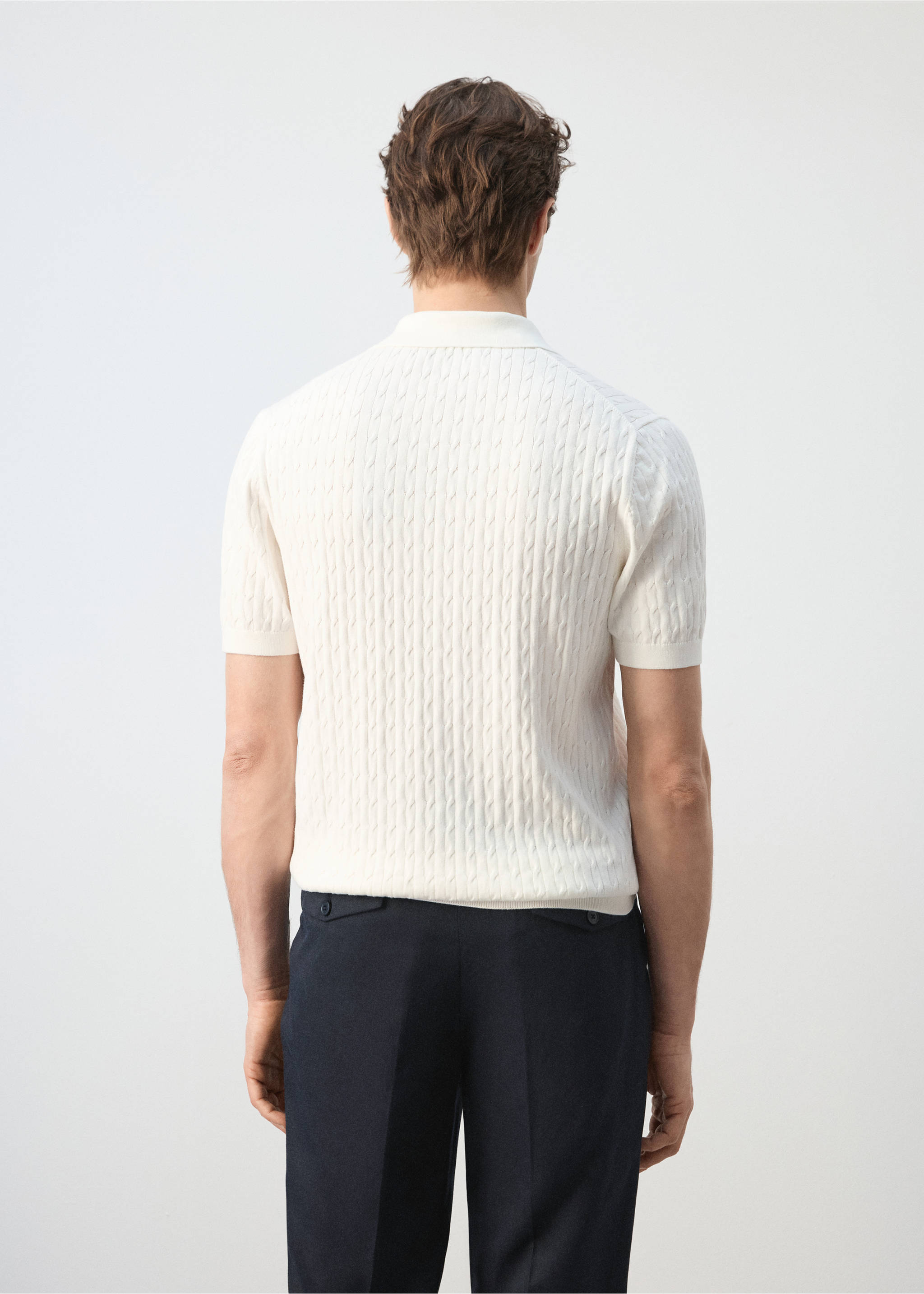Polo punto trenzado 100% algodón - Reverso del artículo, Blanco roto. Ref: 27035946-00.