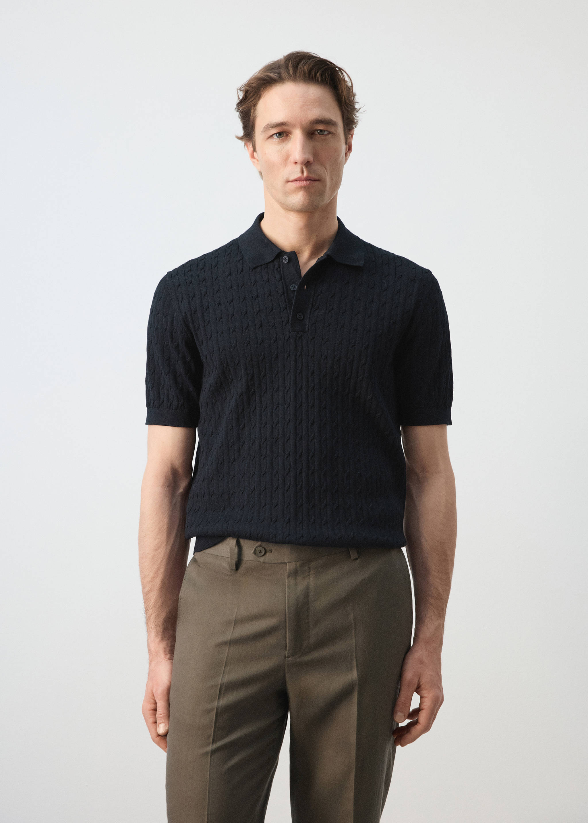 قميص بولو محبوك ومضفر من القطن بنسبة 100% - رؤية وسط