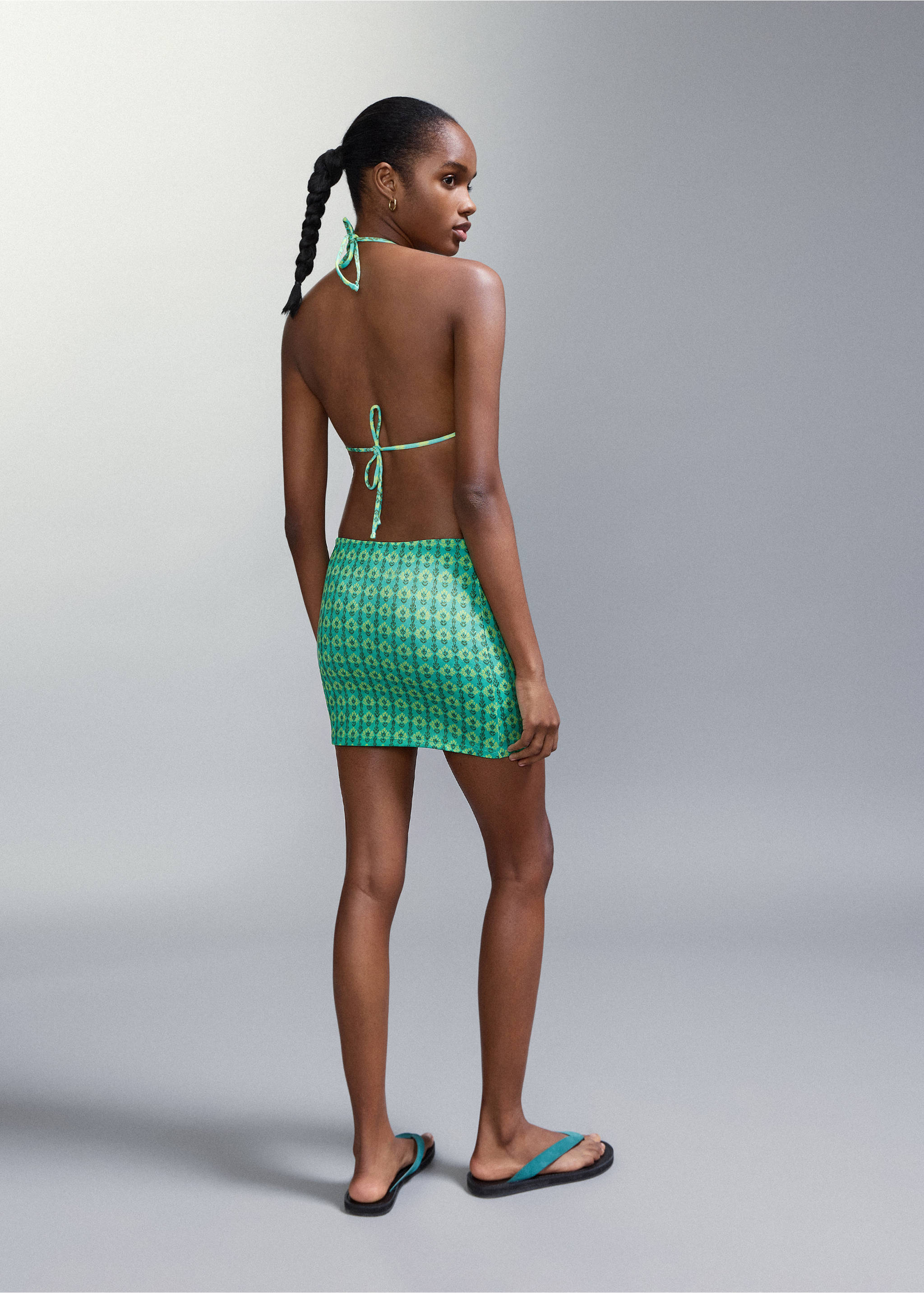 Двухцветное бикини с плавками средней посадки - Обратная сторона изделия, Бирюзовый. Ref: 27035948-00.