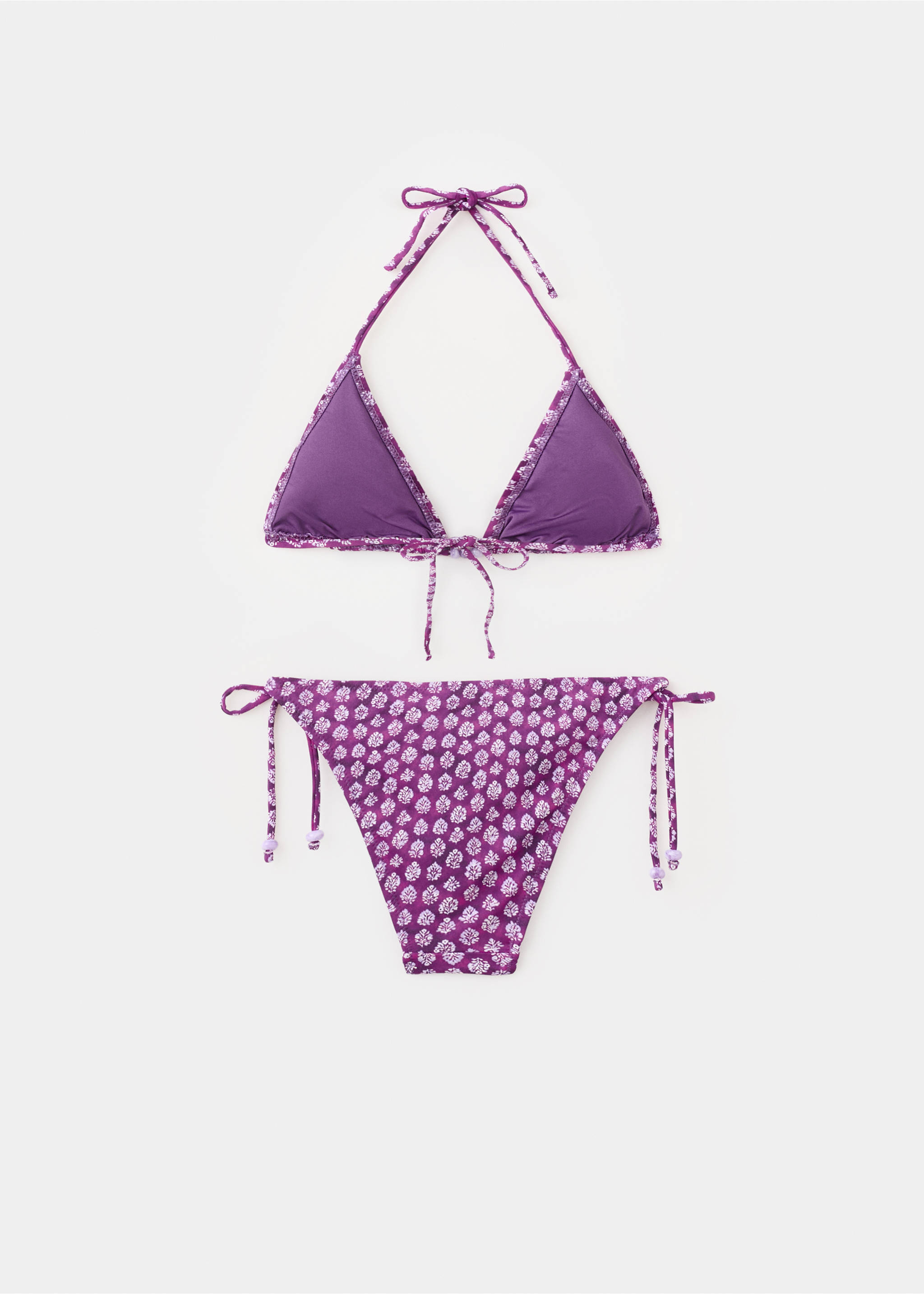 Cvjetni bikini s gaćicama srednje visokog struka - Stražnji dio artikla, Ljubičasta. Ref: 27035949-00.